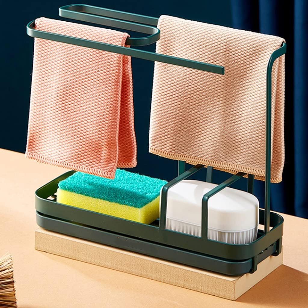 Thick Kitchen Rack Wall Hanging Household Storage Artifact Sink Towel Sponge Sink Rag Drain Rack (Color : Green) (Green)