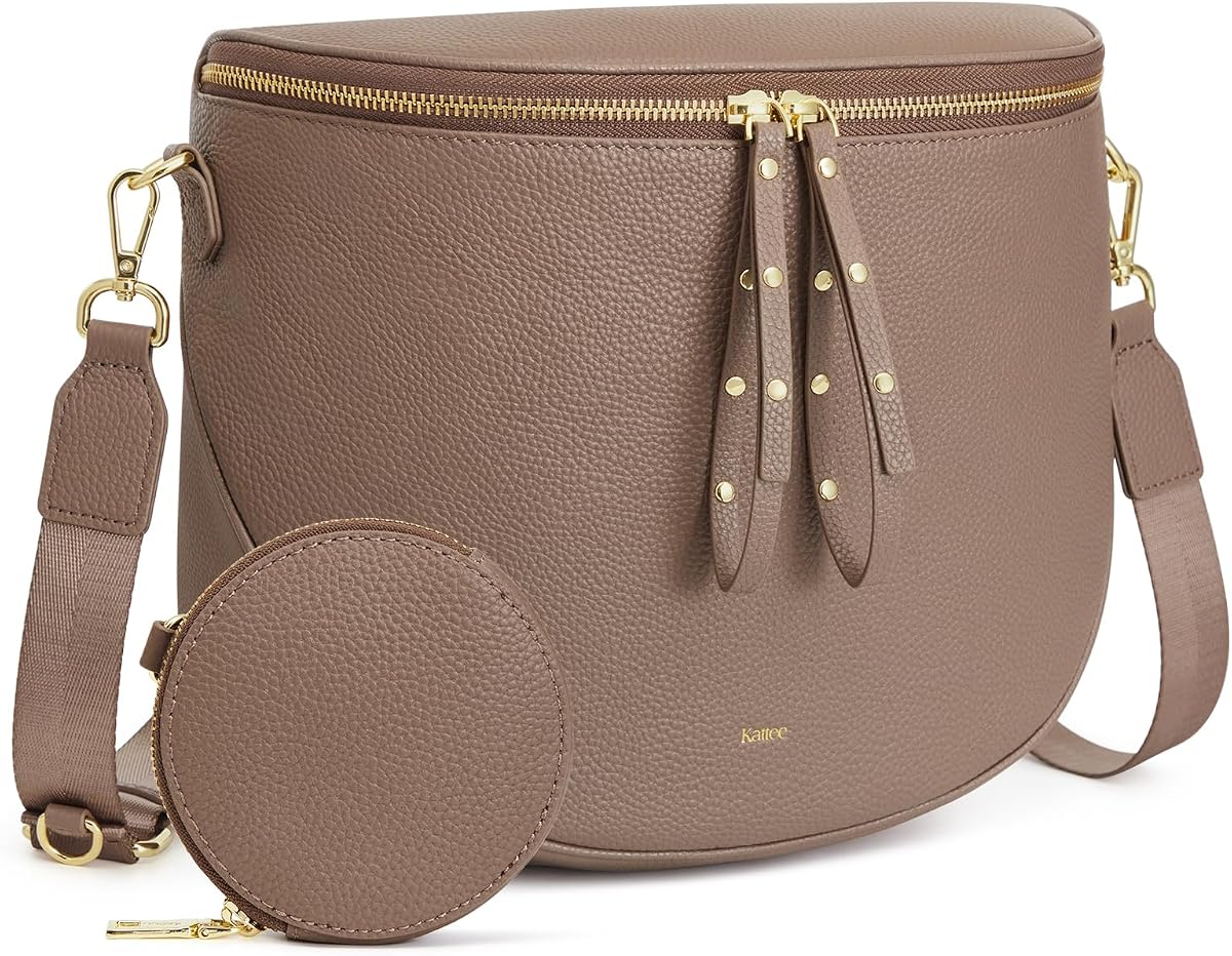 Kattee Leather Crossbody Bum Bag for Women with Coin Purse | Top grain pebbled leather with a detachable coin purse, roomy storage, 5 pockets in total and an adjustable strap.