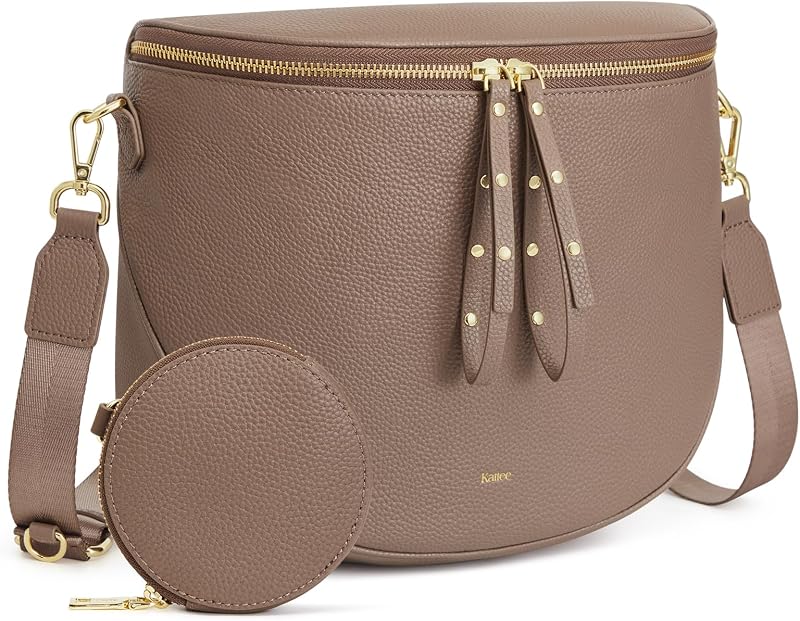 Kattee Leather Crossbody Bum Bag for Women with Coin Purse | Top grain pebbled leather with a detachable coin purse, roomy storage, 5 pockets in total and an adjustable strap.