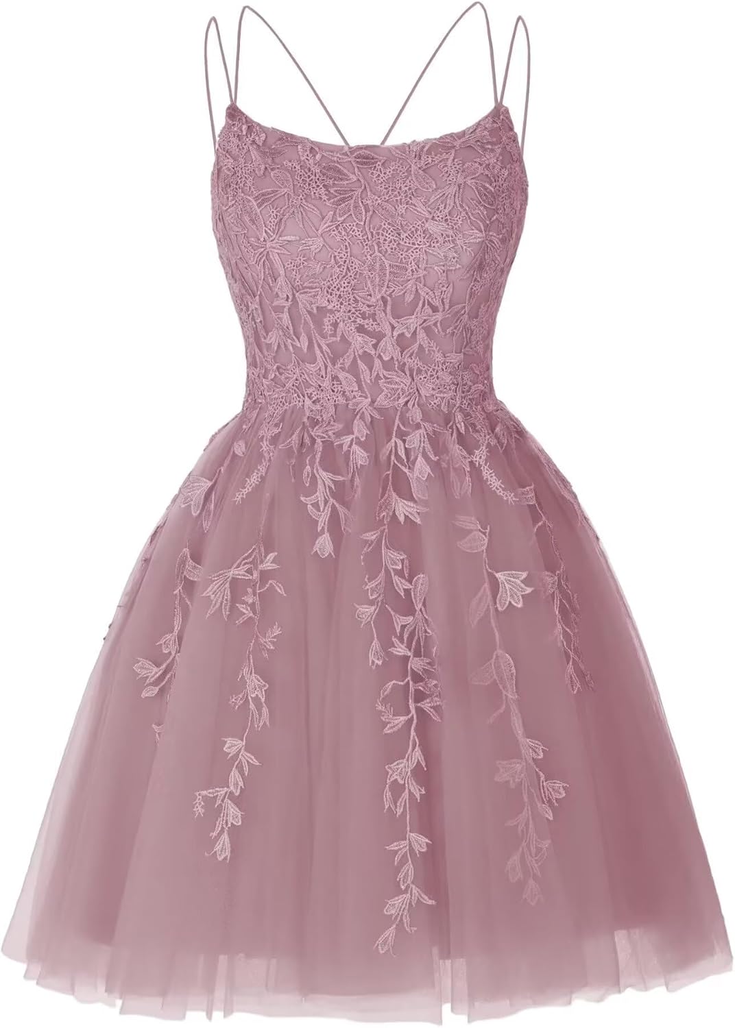 Vestidos de fiesta cortos de tul QIAGE con tirantes finos para