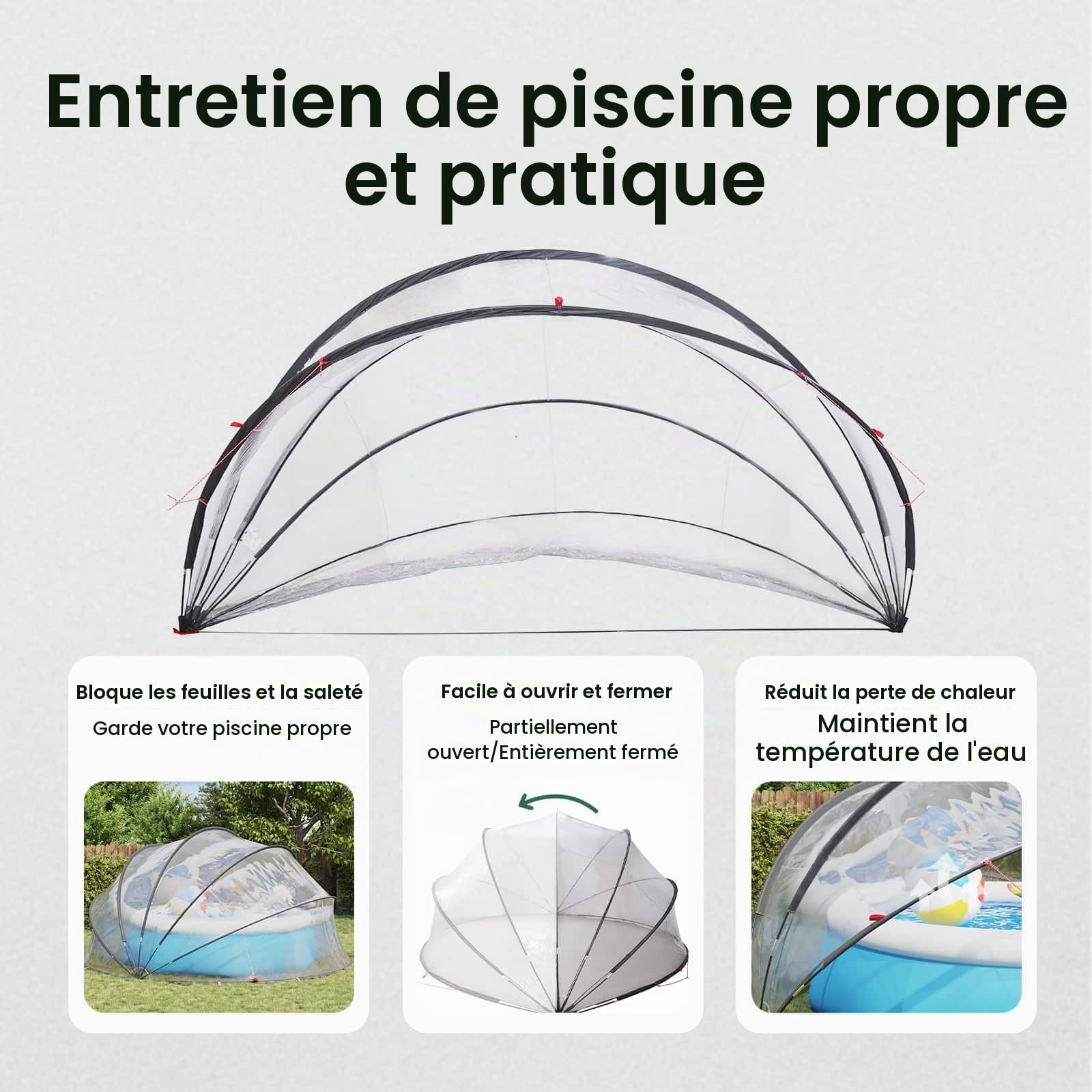 vidaXL Dôme de Piscine Transparent 472 x 460 x 229 cm PVC, Jardin et terrasse, dôme Moderne extérieur, auvent Anti-UV, Couverture de Piscine Pliable, Protection pour l'été