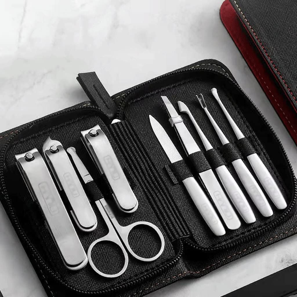 PURRL Juego de manicura de 9 Piezas Juegos de pedicura Cortauñas Herramientas Profesionales para Cortar uñas de Acero Inoxidable con Kit de Estuche de Viaje (Color : Red, Size : 9pcs) Little Surprise
