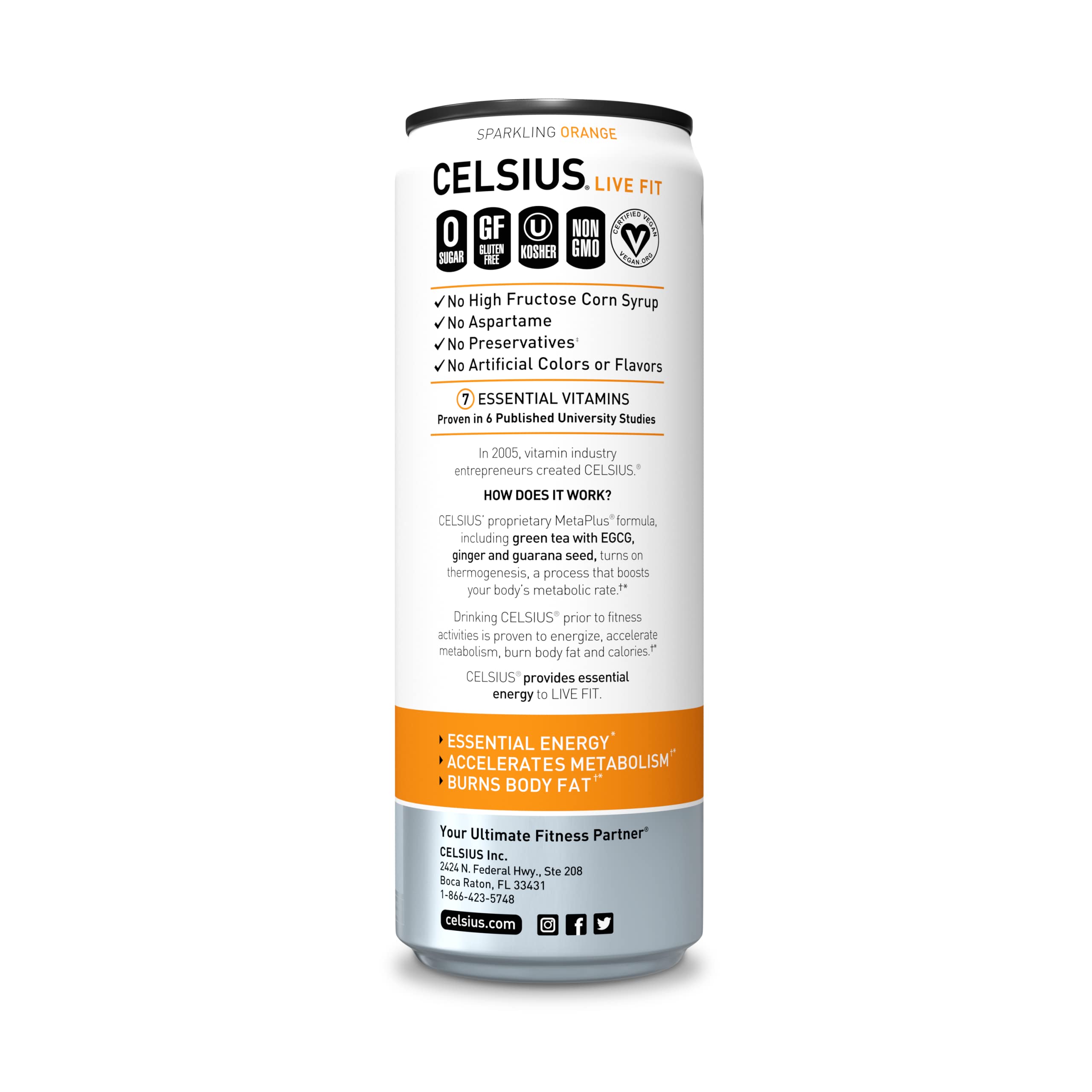 CELSIUS Fitness Energy Drink 12 Fl Oz, Sparkling Orange (Pack of 12