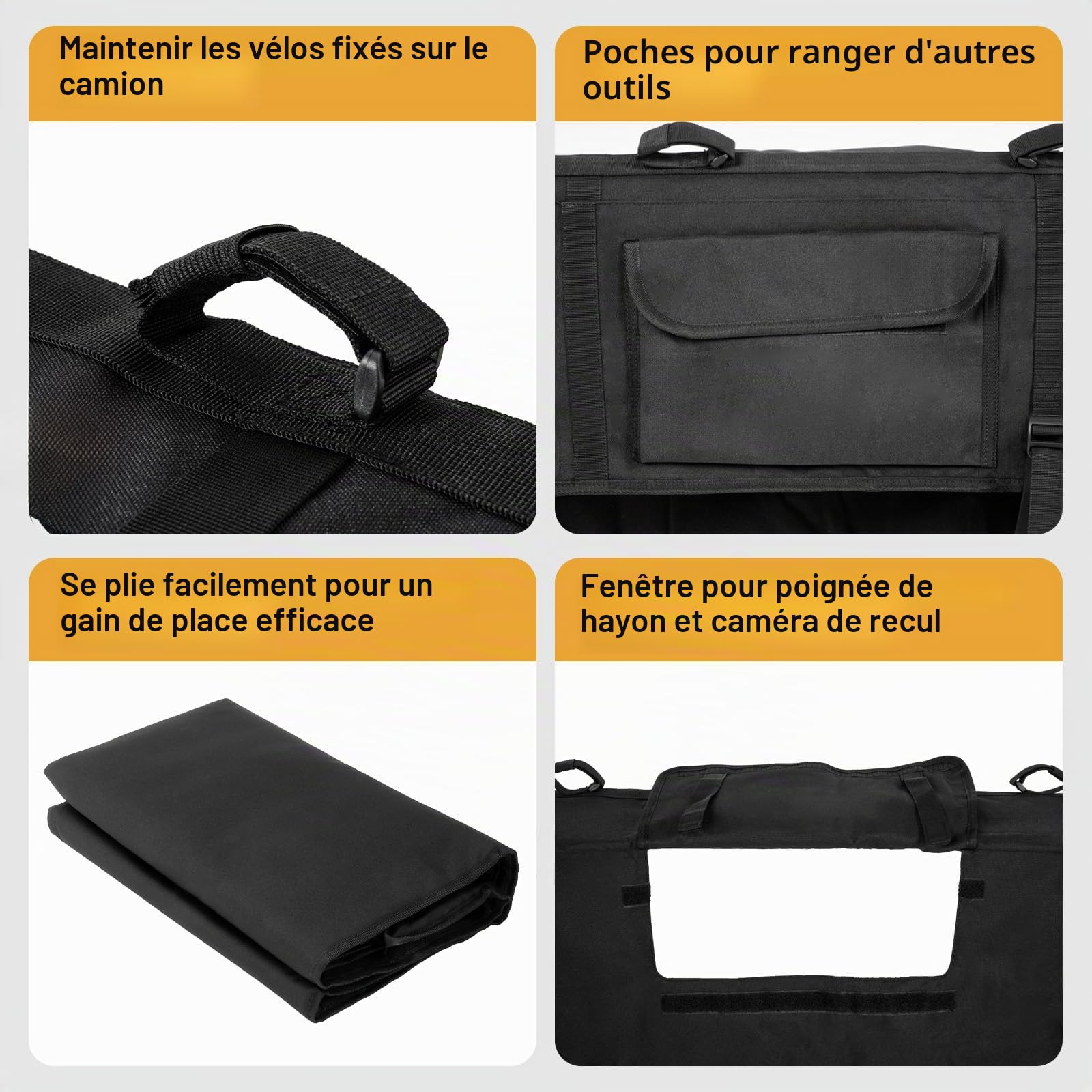 aleawol Tapis de protection pour hayon de 132,1 cm de large, tapis de protection pour hayon de pick-up peut contenir jusqu'à 5 vélos, tapis de vélo de camion avec 2 paquets d'outils, housse de hayon
