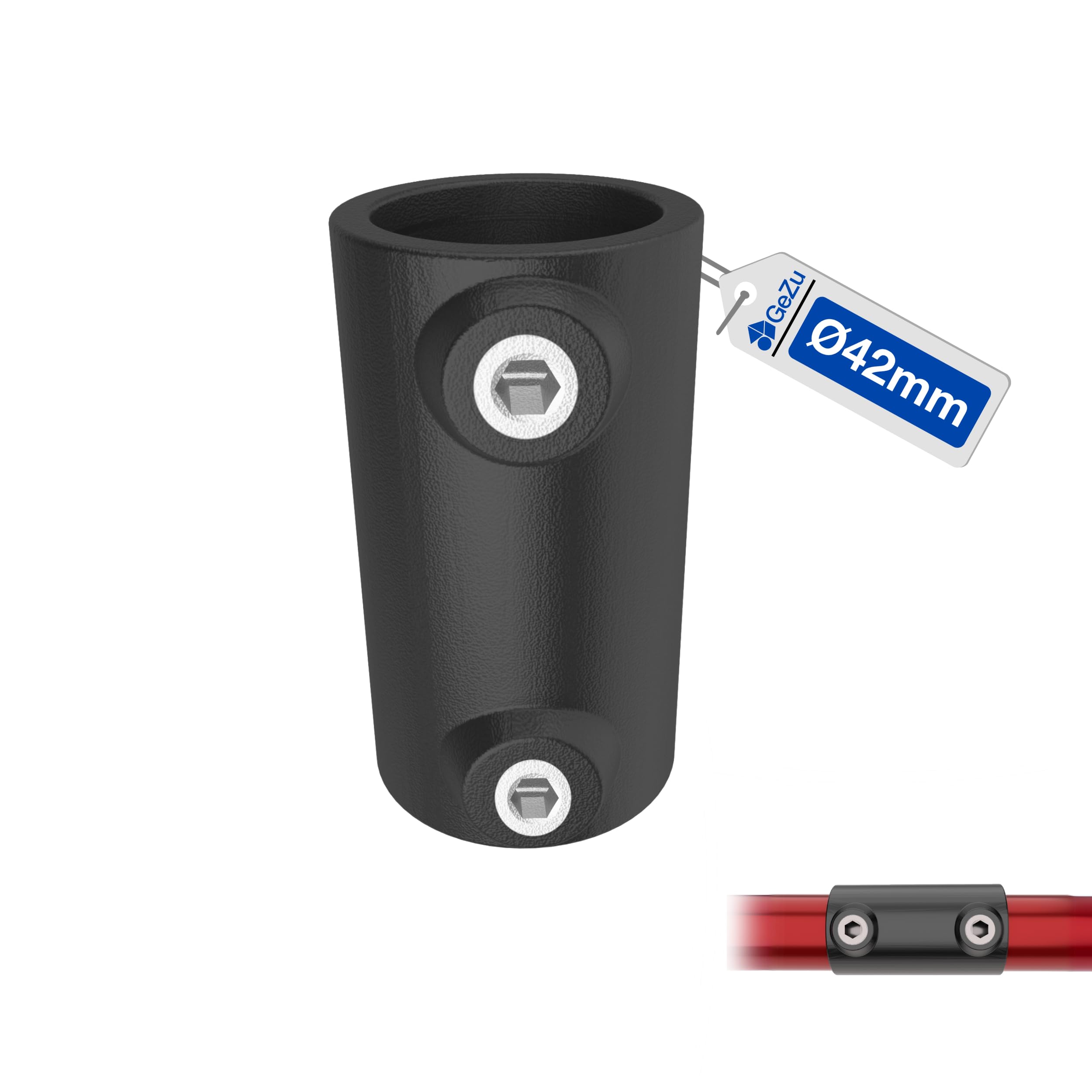 GeZu Impex Inline External Tube Connector Ø 42 mm Hot Dip Galvanised Black Powder Coated External Joiner Key Clamp Pipe Fitting Straight Connector