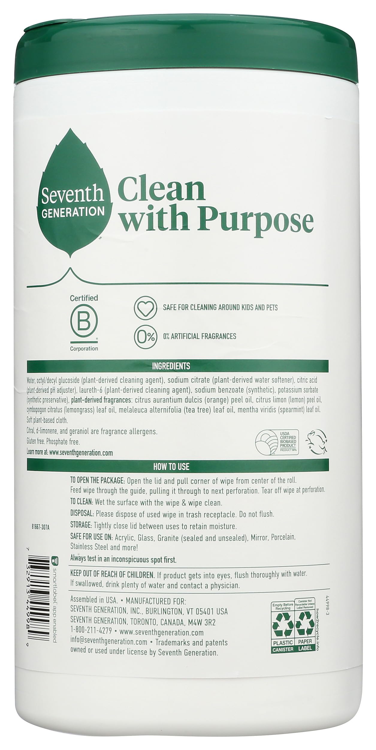 Seventh Generation Multi-Surface Cleaning Wipes, Lemon Zest Scent, Cuts Grease & Grime, 70 Wipes view 2