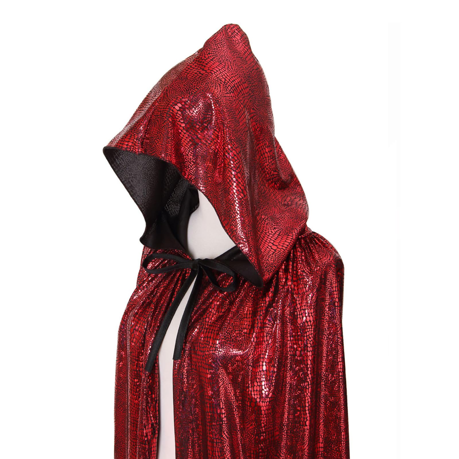 RRCBMD Adult Unisex Full Length Hooded Cloak Sparkle Shiny Cape with Hood Women Men Halloween Mardi Gras Wizard Cosplay Costume Red 43.3Inch - Image 4