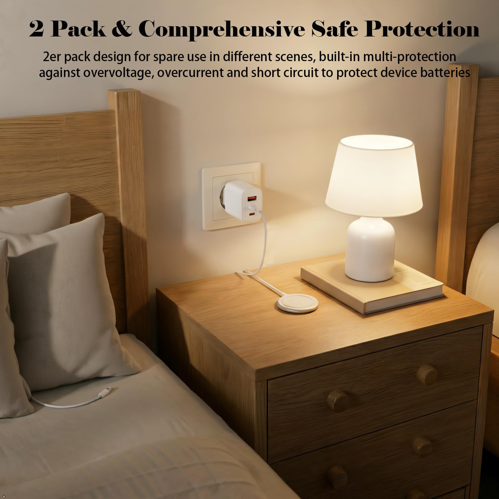 2er Pack USB C Ladegerät 65W 3 Port, Schnellladegerät PD, weiß | 3 Porte: 2x USB-C + 1x USB-A. 65W Gesamtleistung, PD Kompaktes GaN-Design für Zuhause, Büro und Reise. EU-Stecker.