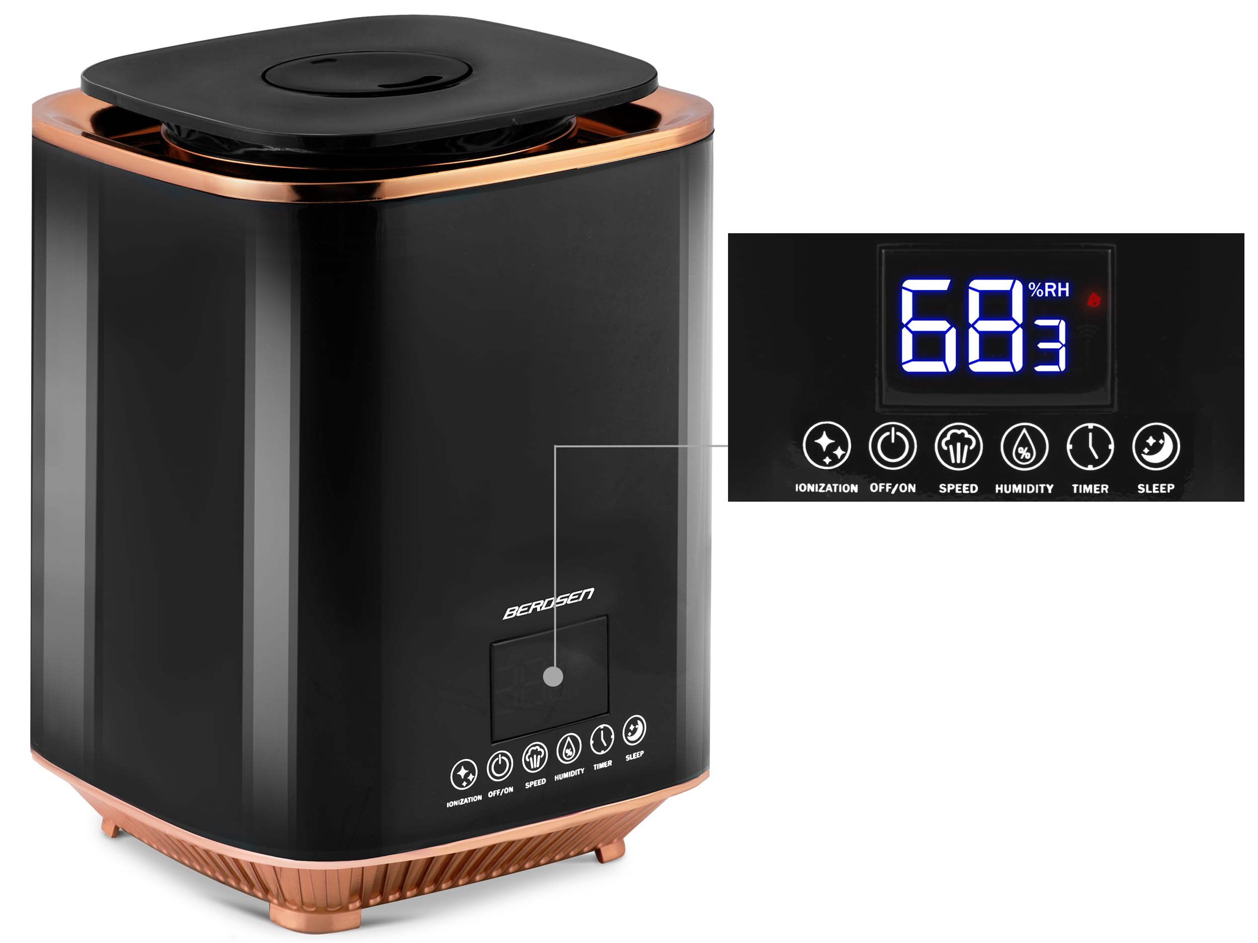 Berdsen - Umidificatore ad ultrasuoni - con ionizzatore e diffusore di aromi - Pannello di controllo LED - Spegnimento automatico, nebbia fredda - Serbatoio dell'acqua 2,6 L - Silenzioso - per camera