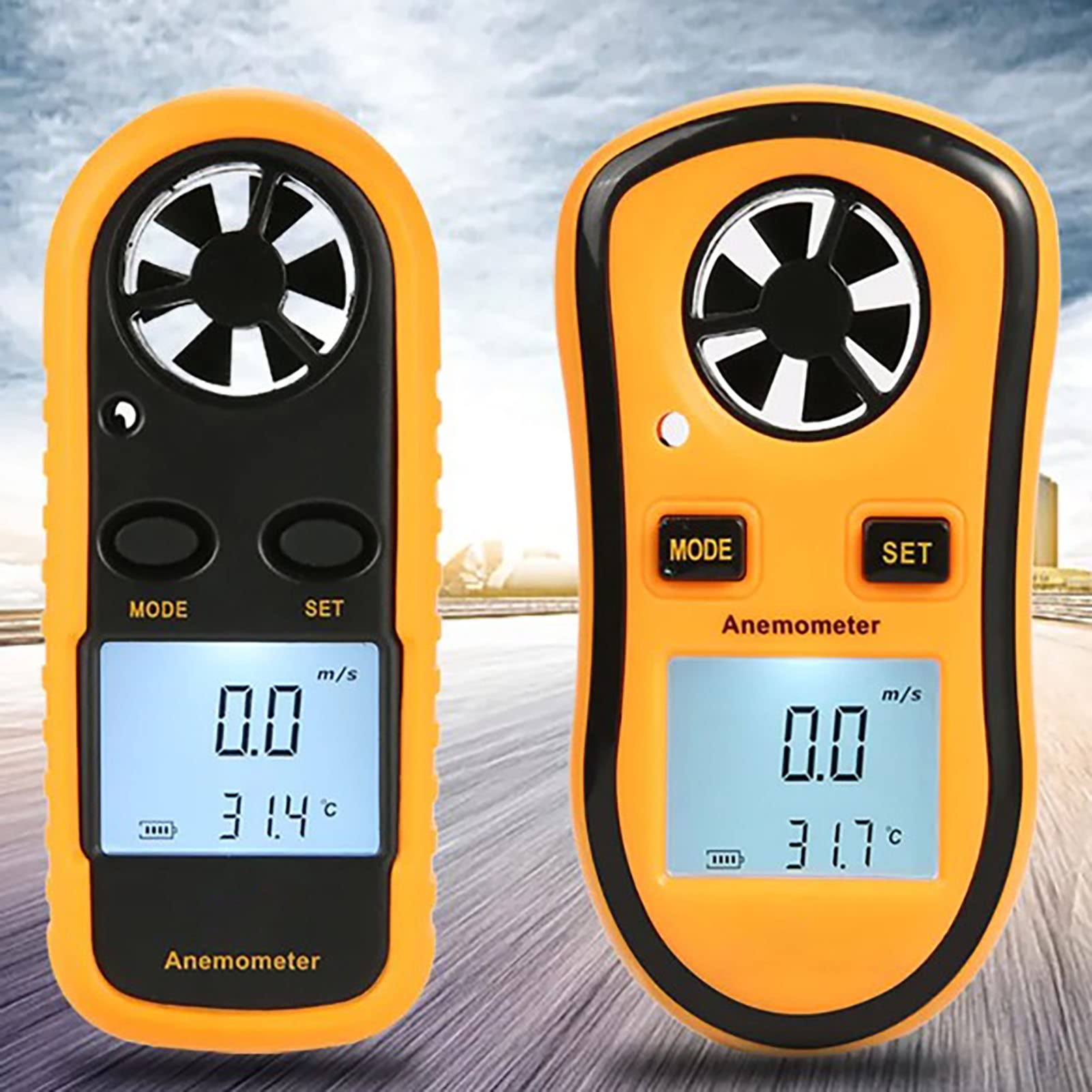 Tragbarer Windgeschwindigkeitsmesser Digitaler Anemometer zur Messung von Windgeschwindigkeit und Temperatur