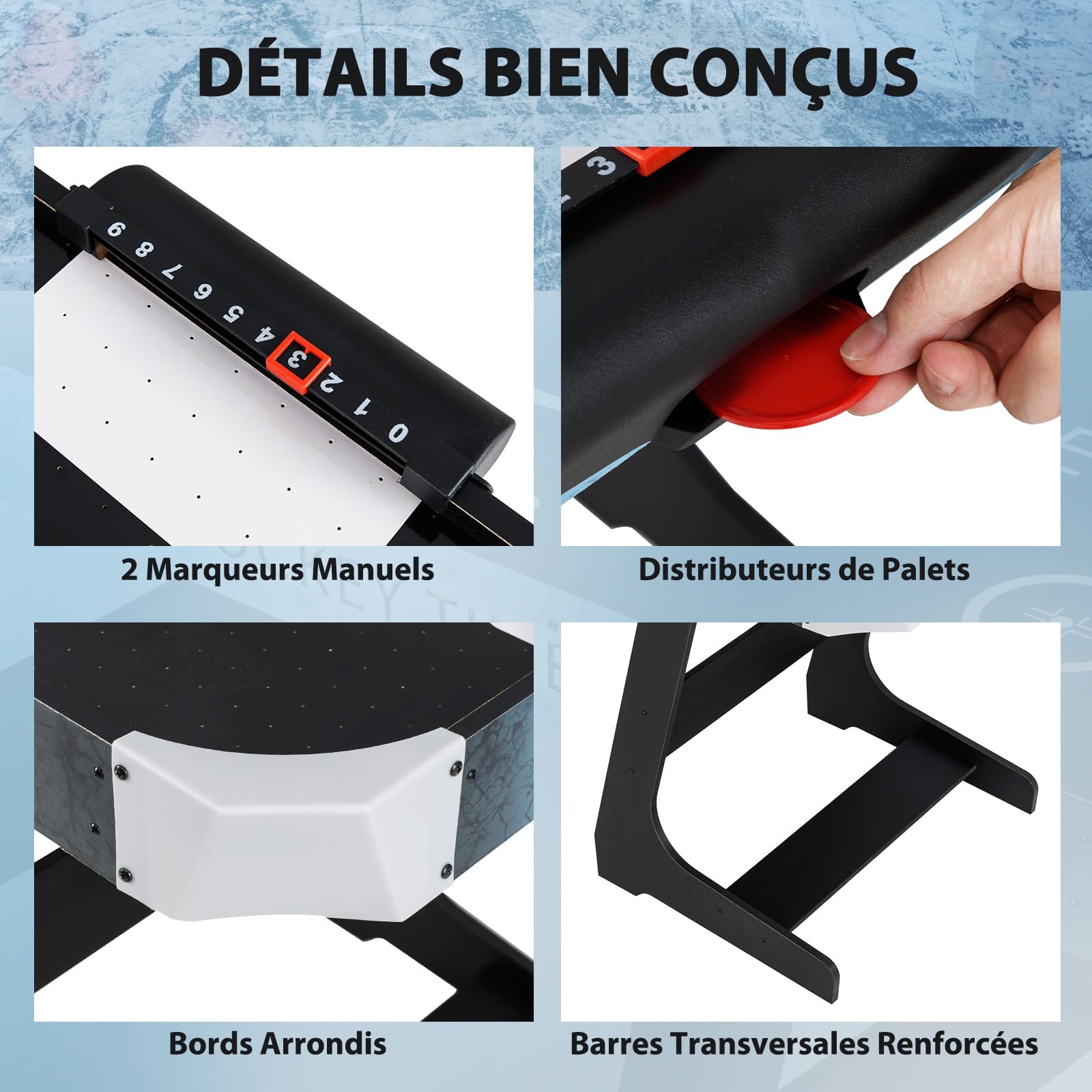 COSTWAY Table de Hockey à Air Pliable avec Marqueur Électronique LED & Ventilateur 12V, Table de Jeu Compact de 144cm avec 2 Palets & 2 Poussoirs, Air Hockey pour Adultes et Enfants