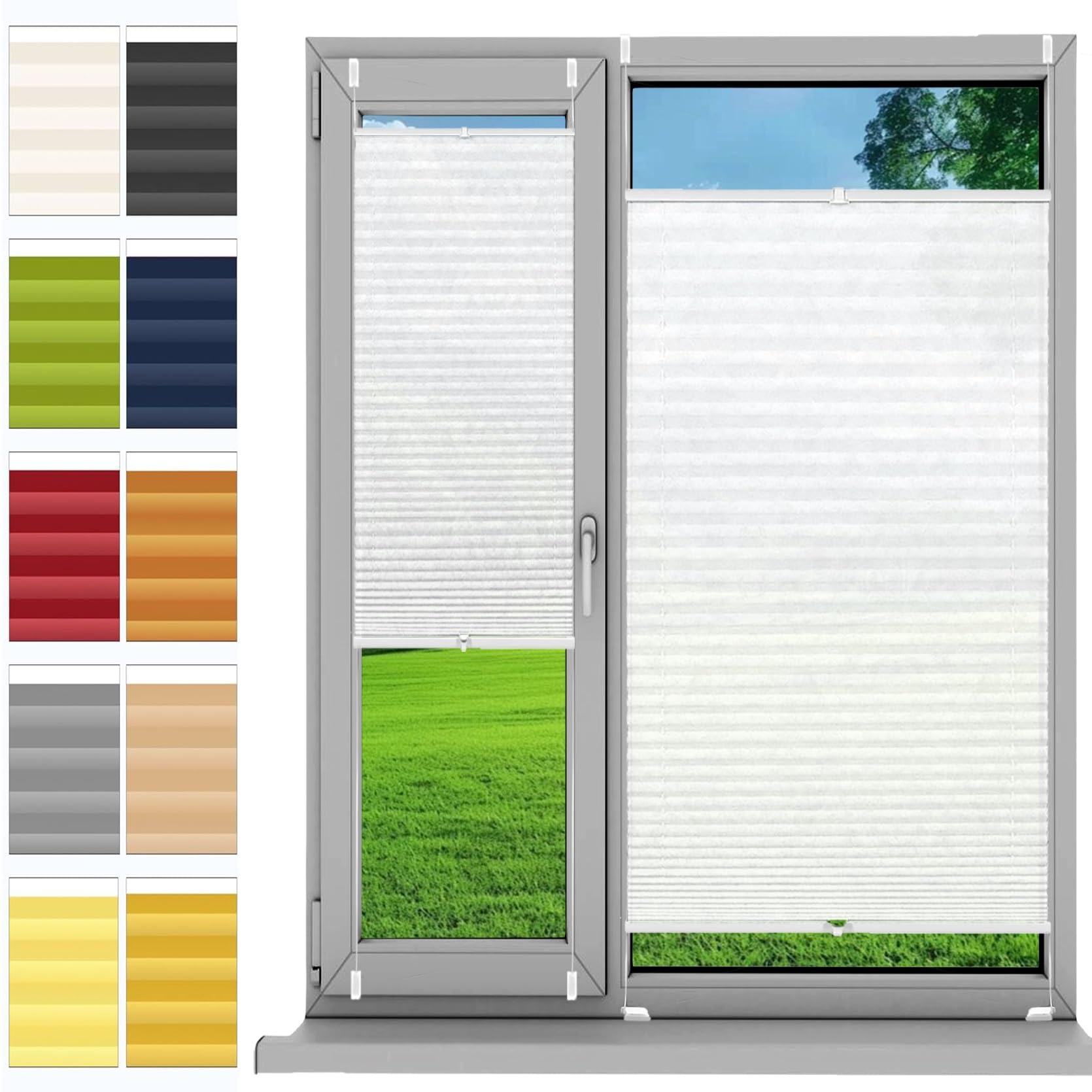 Plisseerollo Faltrollo Plissee Ohne Bohren 58 x 120 cm, Nach Maß Qualität Ohne Bohren, Faltrollo Plisseerollo Jalousie Klemmfix, Plissee Sonnenschutz Fenster, für Fenster & Tür, Weiß