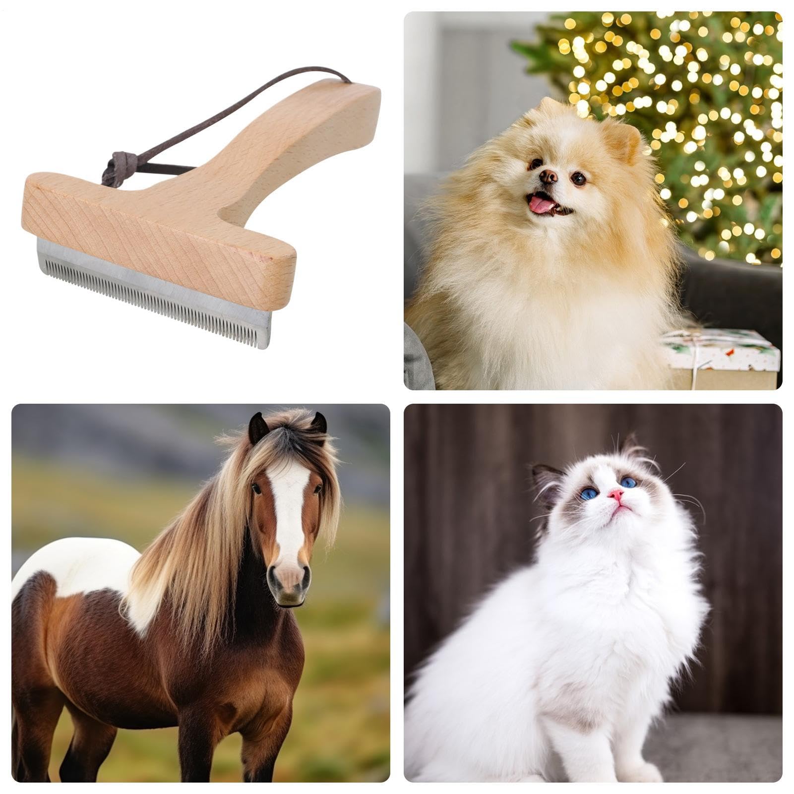 Pettine Districatore Anti-Nodi per Animali, Pulizia dei Peli di Animali, Spazzola Districante E Anti-Peluche A Manico In Legno Per Gatti Cuccioli E Animali Di Piccoli A Medio