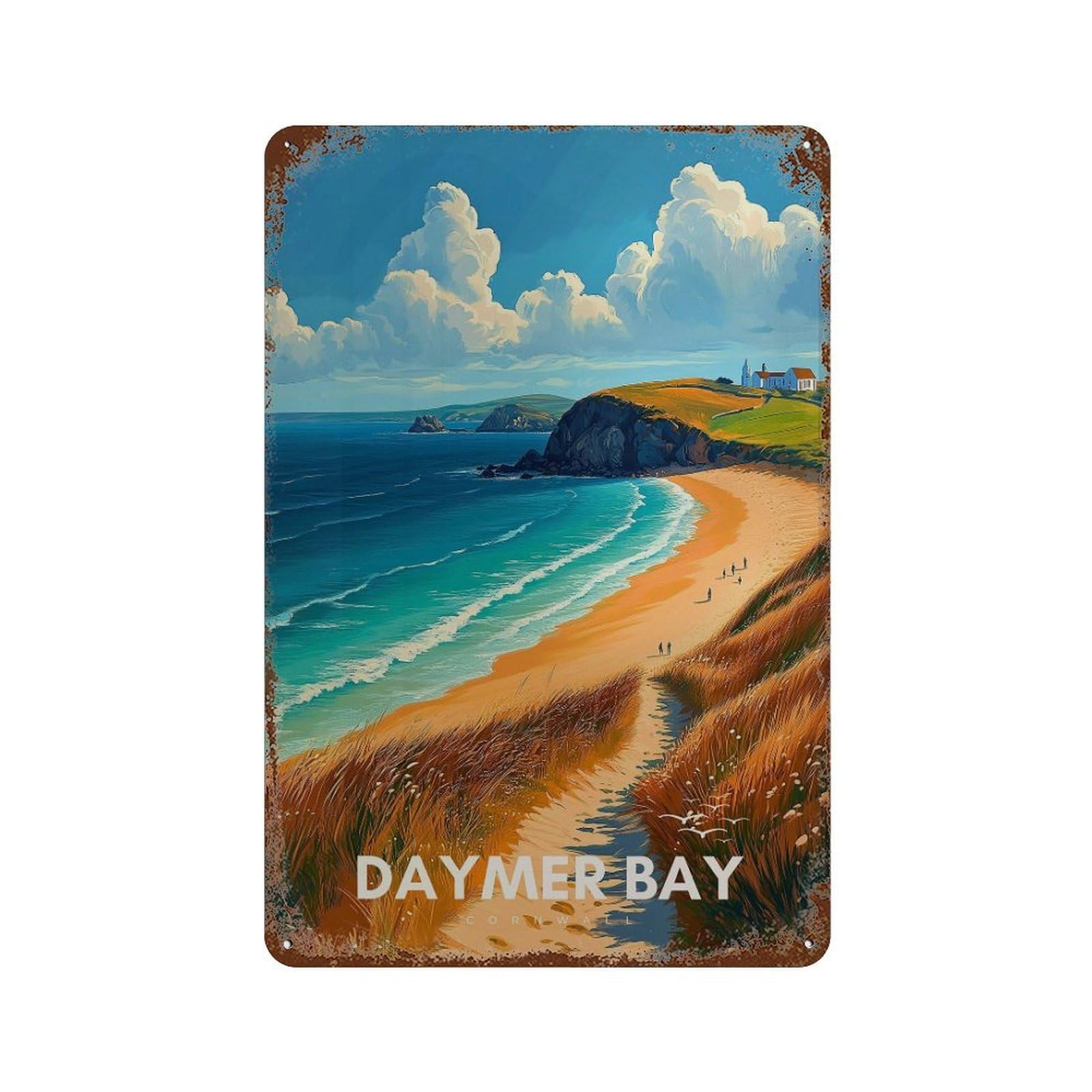 xiaoxiaoshen Daymer Bay Cornwall Travel Seaside Beach Wall Decor Art Metal Tin Poster Modern Home Decor Art Home Bar Shop Decorations Vintage Sign 30x20cm