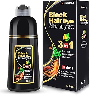 IIIMEIDU Black Hair Dye Shampoo 3 in 1 for Gray Hair, Herbal Ingredients Shampoo Black Hair Dye for Women Men, Grey Coverage Shampoo 500ml
