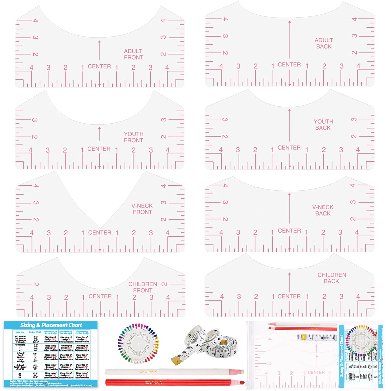 Tshirt Ruler Guide Vinyl Alignment, Shirt Measurement Tool Placement Center Designs DTF Template Logo Pocket, Accessories for Cricut Heat Press