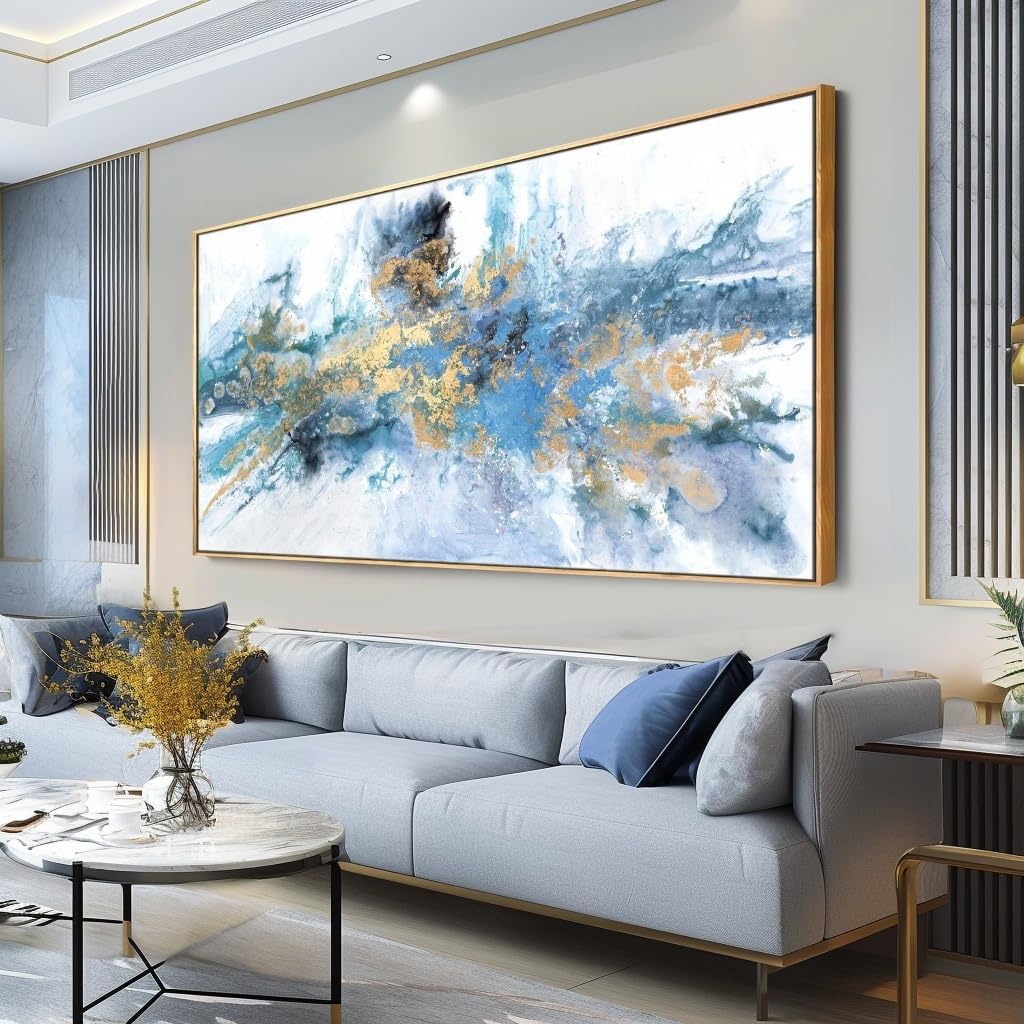 Abstract Wall Art For Living Room Large Size Framed Navy Blue Canvas Wall Art Abstract Wall Decor Abstract Art Paintings Fantasy Colorful on White Background Modern Artwork Decor for Bedroom Bathroom