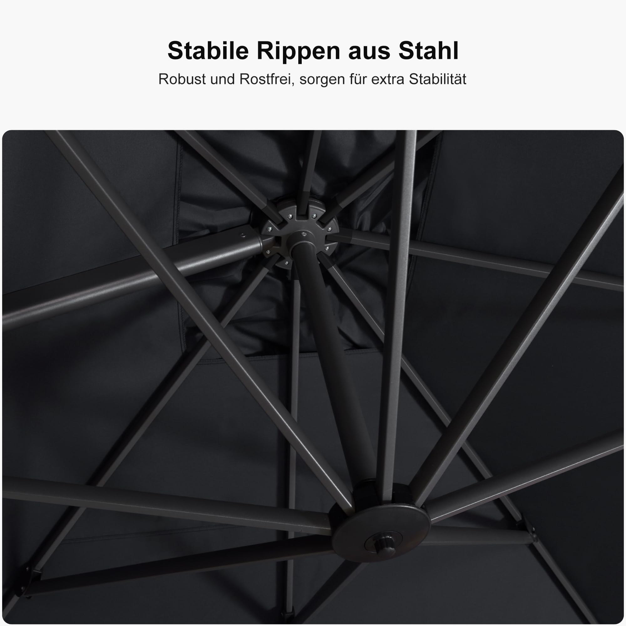PURPLE LEAF Sonnenschirm 300 × 300 cm Groß mit Kreuzfuß Sonnenschutz, Grau | Alu Ampelschirm, Rostbeständig & Langlebig, Kurbelöffnung & 360° Fußpedal-Drehung, Einfache Bedienung, Flexibel Verstellbar