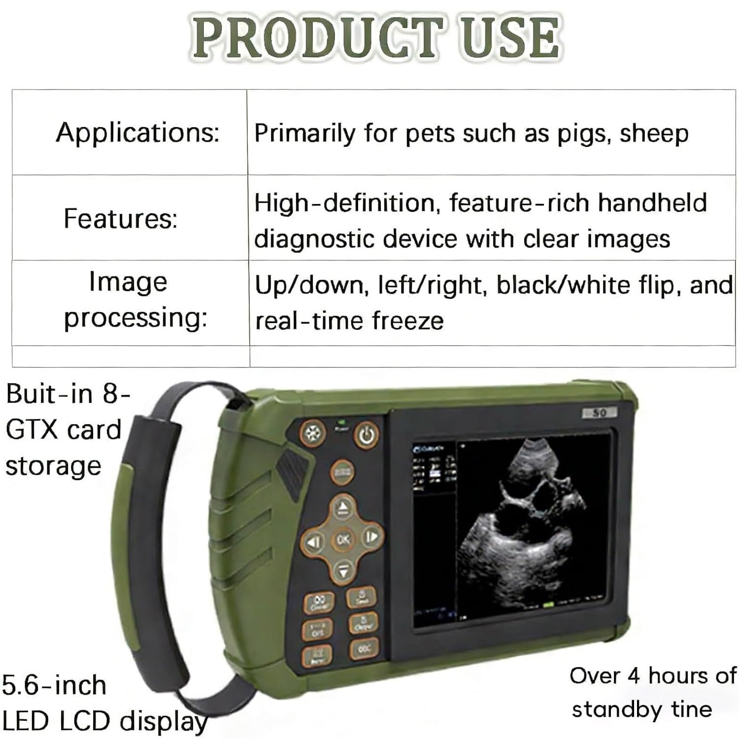 Ecografo veterinario, scanner portatile B-Ultrasound per animali, diagnostica veterinaria della gravidanza, scanner portatile B-Ultrasound per veterinari/veterinari/animali con sonda impermeabile