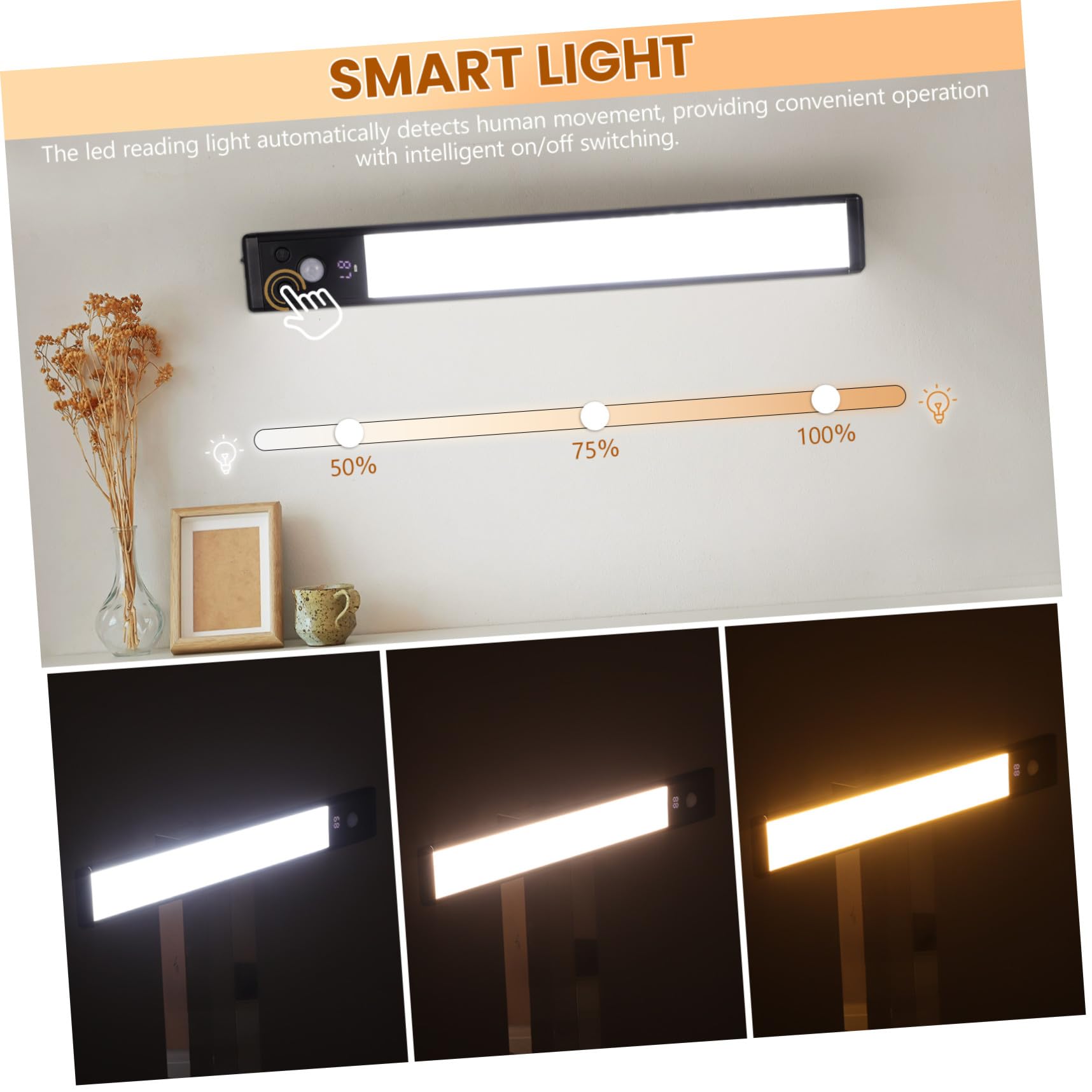 Yardenfun 4 Piezas Luces LED Bajo Armario con Sensor de Movimiento Automático Iluminación Nocturna para Cocina Recargables y Compactas Lámparas Inducción para Pasillo y Escaleras
