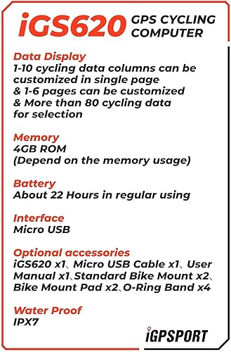 Miniatura 4 de iGPSPRT iGS620 - Computadora inalámbrica para bicicleta con GPS con Bluetooth, ANT+, notificación de SMS y llamadas, navegación de mapas con paquete