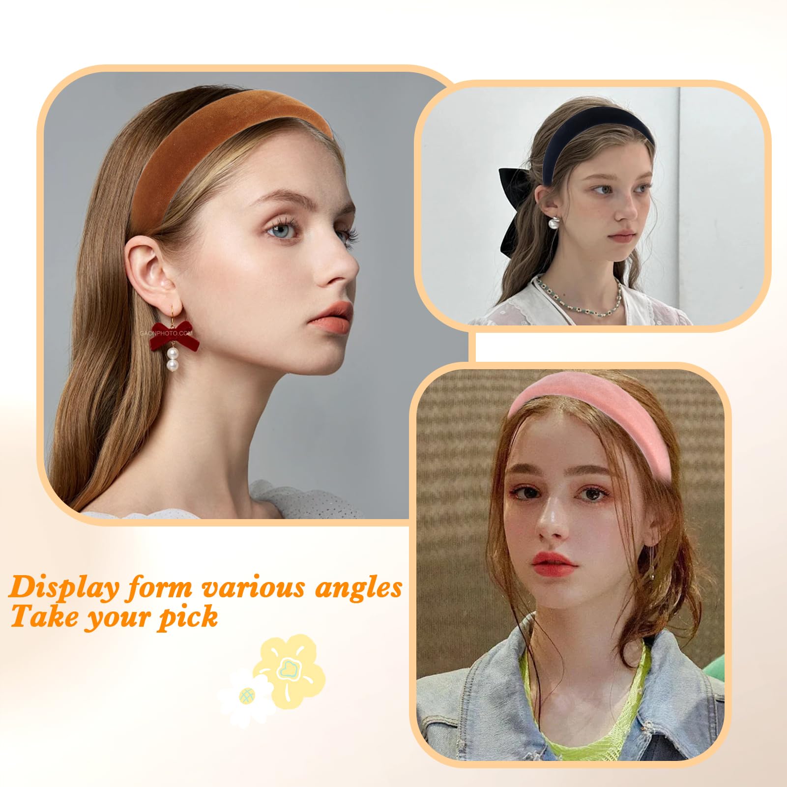 Juego de 4 diademas de terciopelo para mujeres y niñas, paquete de diademas anchas antideslizantes negras gruesas para adultos, bandas acolchadas para el pelo suave, para cabello largo, corto, fino,