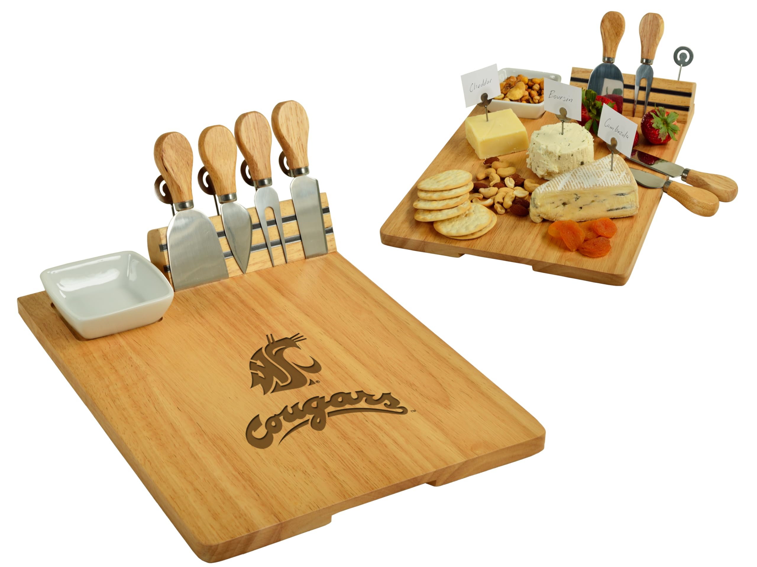 Picnic at Ascot NCAA Officially Licensed Bamboo Cheese/Charcuterie Board with Ceramic Bowl, Knife Set & cheese Markers
