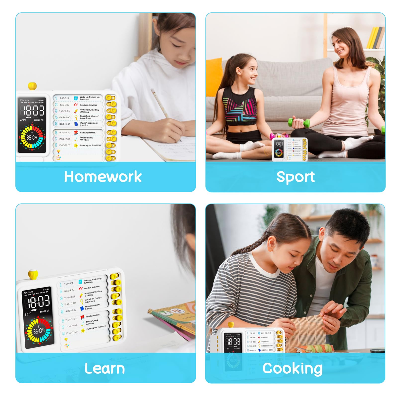AFAITH Minuteur Enfant Timer Visuel Minuteur de Cuisine Pomodoro Timer Enfant Apprentissage Tdah Outils Compte à rebours de 60 Minutes écran géant(Blanc et Jaune)