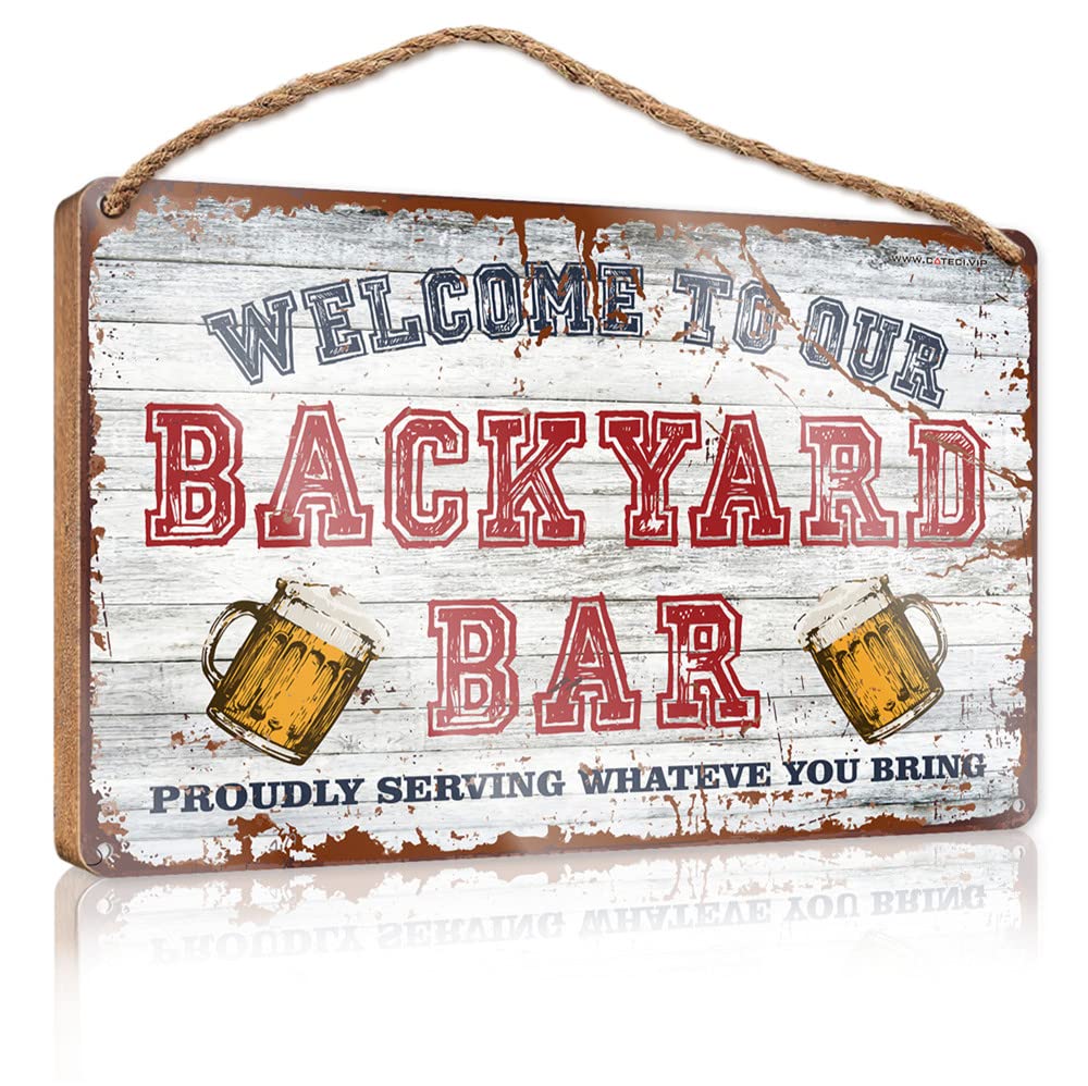 Large Home Sign Welcome To Our Backyard Bar Proudly Serving Whateve You Bring Wooden Sign Camper Decor Funny Door Hanging Signs(15X28CM)