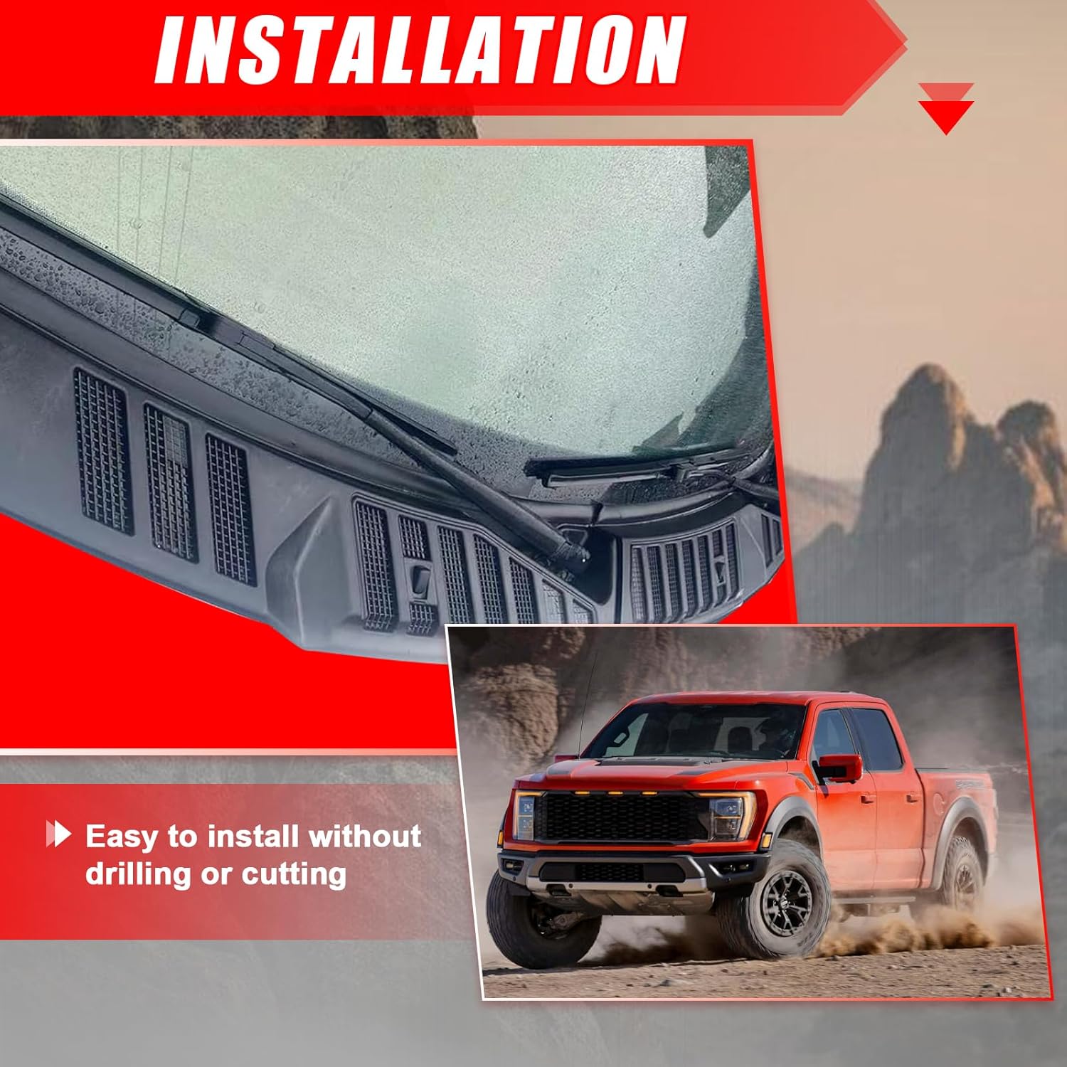 Front Windshield Wiper Cowl Cover Panel Compatible with 2021-2025 FORD F150 Left & Right Front Windshield Wiper Cowl Grille Insert Panel Replacement # FL3Z15022A69B