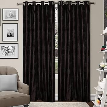 AMI CREATION Pack of 3 Plain Tree Embossing Door/Windows Curtains for Hall/Bedroom/Living Room (Brown, 8 Feet)