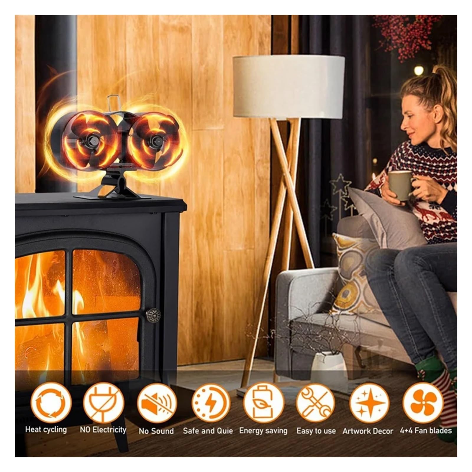 Ventilador Estufa Leña Ventilador De Estufa Leña Con Motor Calor TOP Chimenea Doble 8 Aspas Silencioso