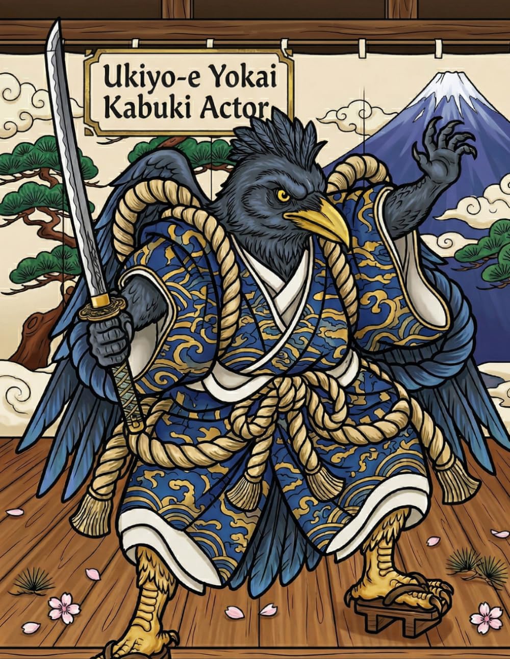 Ukiyo-e Yokai Kabuki Actor: Coloring book for adults:traditional Japanese art
