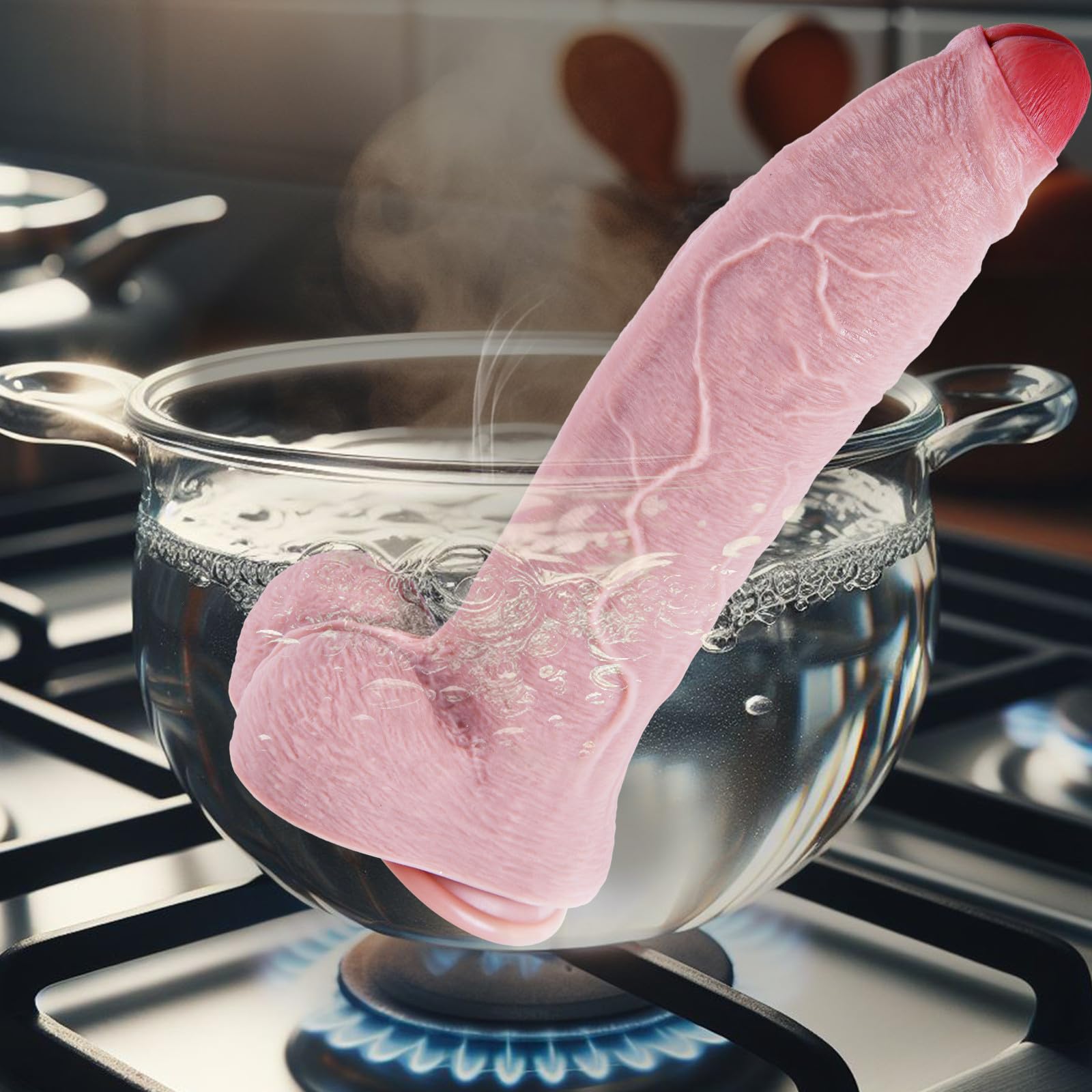 Dildo realistico senza prepuzio extra large da 32 cm, dildo con prepuzio extra large in silicone spesso da 7 cm con ventosa, pene extra lungo XXXL, punto G curvo e ampio plug anale per utenti esperti
