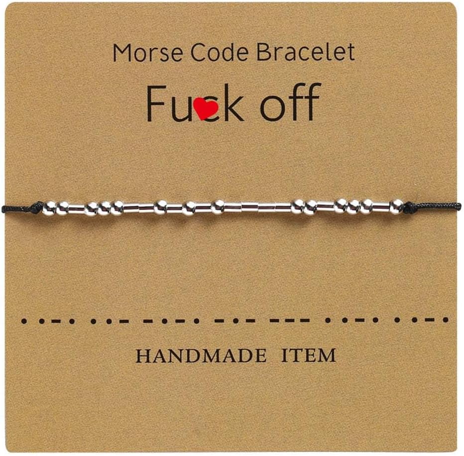 Morse Code Bracelets for Women, Silver Beads Adjustable Bracelet Inspirational Jewelry Gift