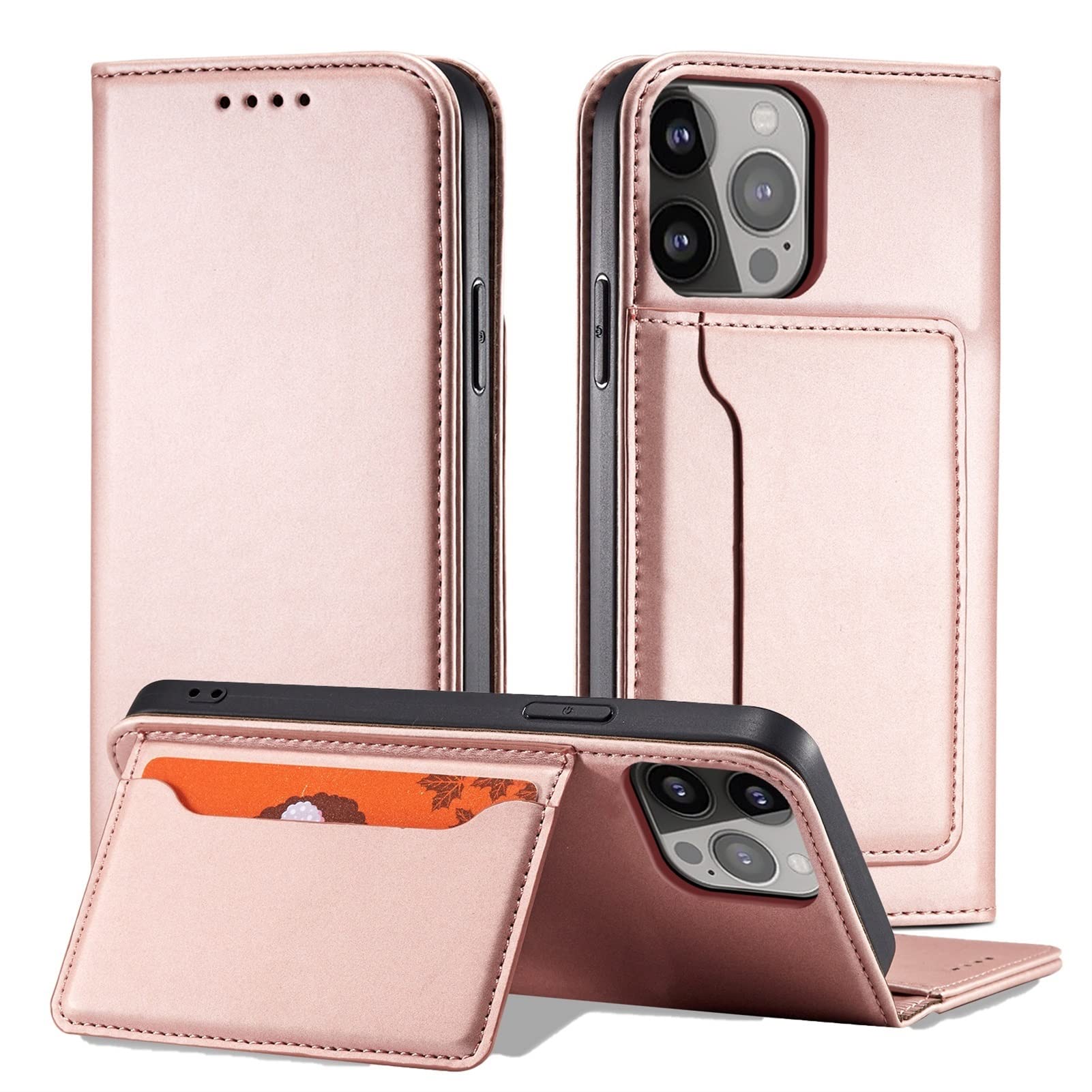 Étui de protection pour iPhone 11 CZKE housse portefeuille en cuir rose avec fente carte
