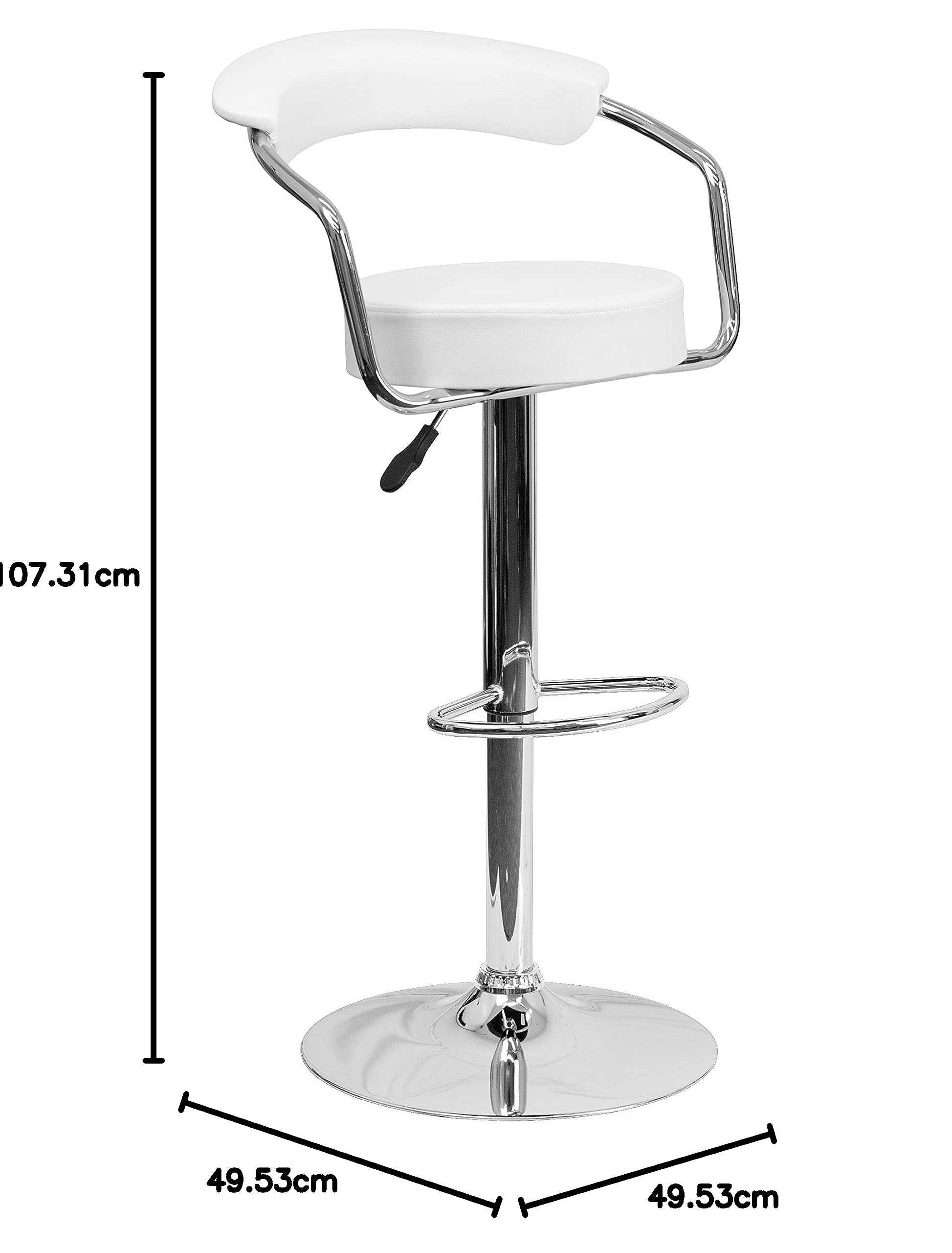 Flash Furniture Taft - Sgabello da Bar Moderno in Vinile, Altezza Regolabile, con braccioli e Base cromata, Confezione da 2, Colore: Bianco