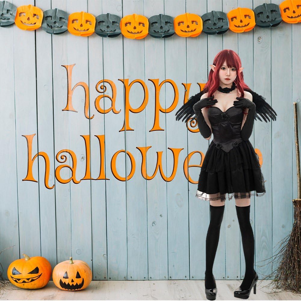 4 szt./zestaw Halloween czarno-biała postać anioła przebranie kostium spódnica naszyjnik rękawiczki i skrzydła diabeł kostium cosplay