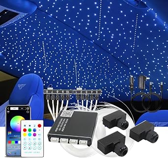 Starlight Headliner Kit, 1200pcs 0.2in* 4.92ft 22W RGBW Fiber Optic Light, 22W RGBW Split 3+10 Holes Stars + Meteor Lights for Car Roof, App & Remote Control & Music/Voice Sync Star Lights