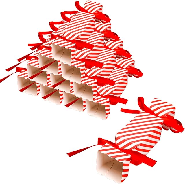 NAUZE 40 Pieces Christmas Candy Boxes Ribbon Gift Cookie Boxes Party Favor Bag (40)