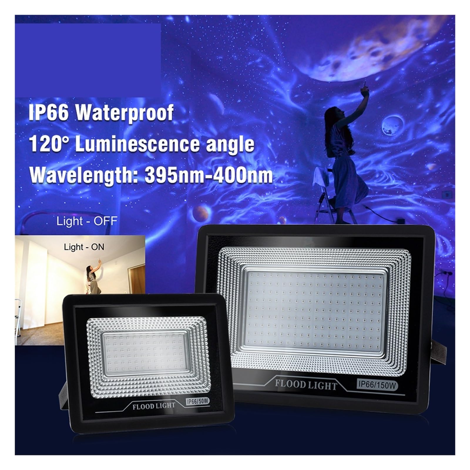 Światło Halogenowe UV Fluorescencyjna Lampa Sceniczna 50W 100W Ultrafioletowe LED Czarne Światło Wodoodporny Reflektor Dekoracja Na Halloween(100W)