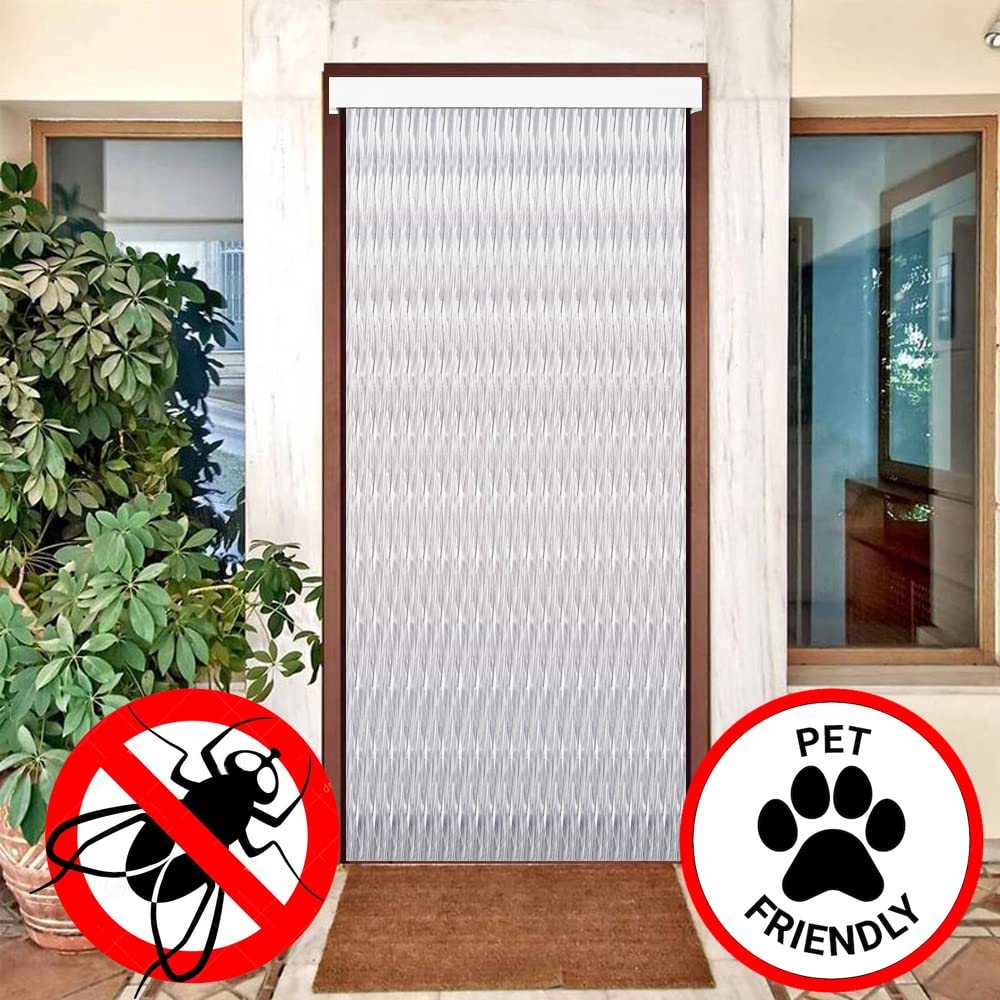 Rideaux d'extérieur faits de cordons, pour porte - Cordons en plastique PVC et barre en aluminium - Idéal pour terrasse et porche - Anti-mouches, transparent, 210 x 90