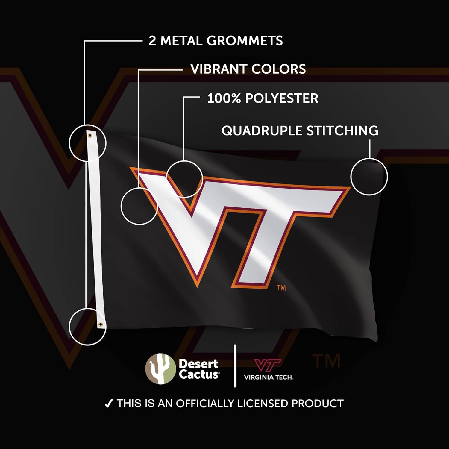 Desert Cactus Virginia Tech VT Flag - 3 x 5 Feet Hokies Banner, Indoor/Outdoor Durable Fabric, 100% Polyester Design (Style Z) - Image 4