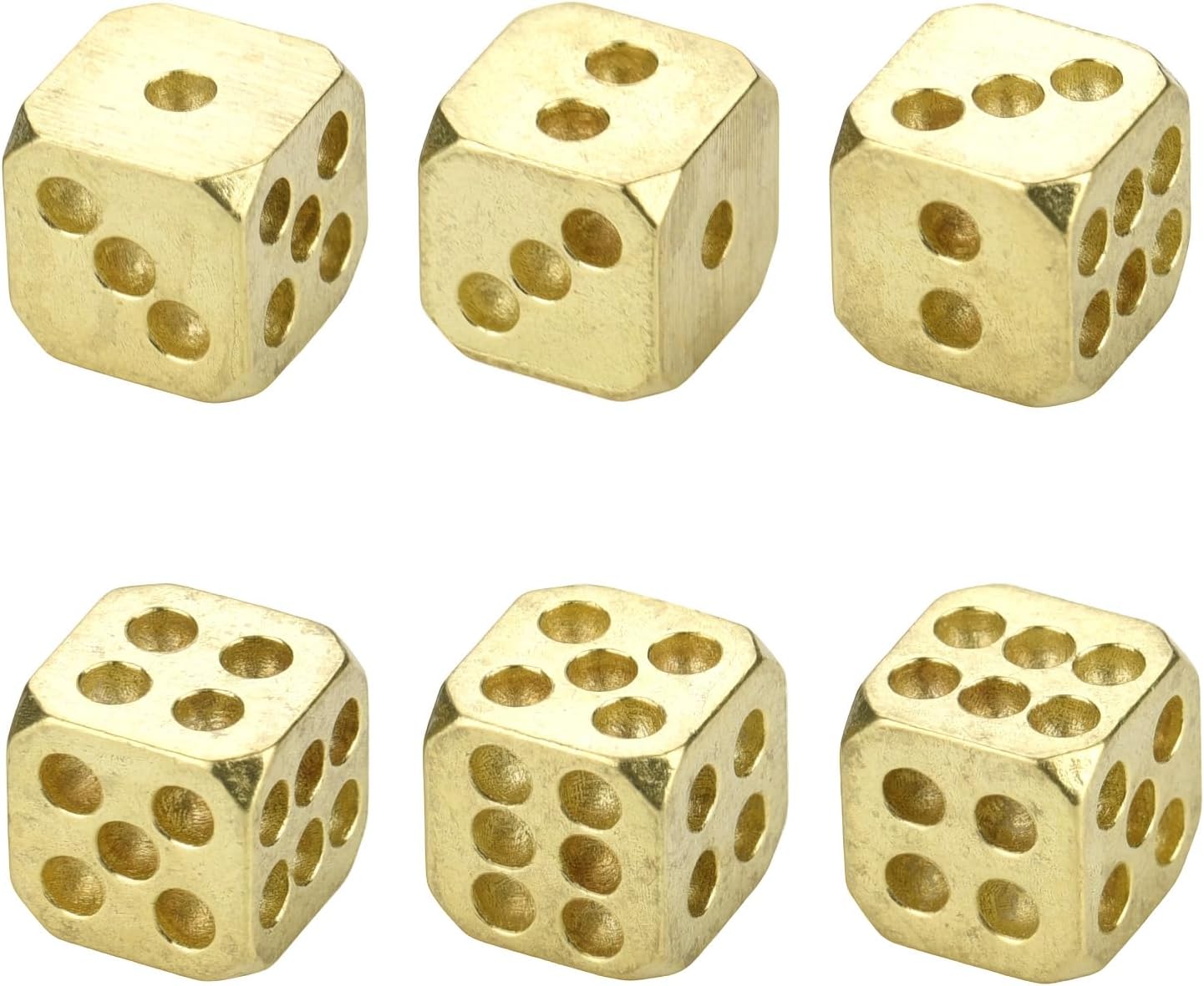 6 Pcs Brass Metal Game Dices Set for Poker Game, Portable Solid Brass 6-Sided Standard Dices for Home, Party, Decoration and Board Games (Vintage)