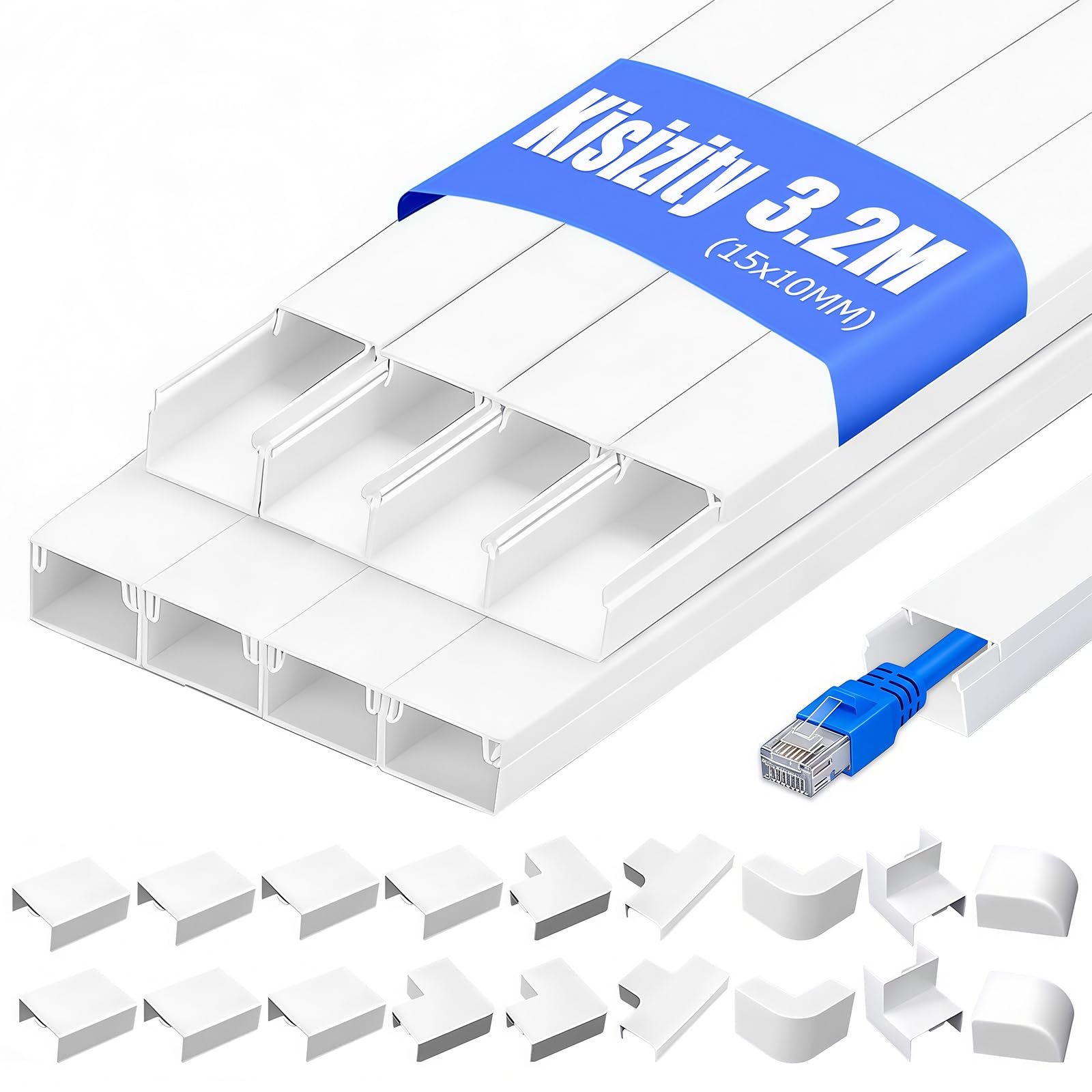 3.2m Cable Trunking Kit, 15 x 10mm Trunking for Electric Cables, White Self Adhesive Wire Trunking for Home, School and Office (White, 40 x 15 x 10mm | 3.2m)