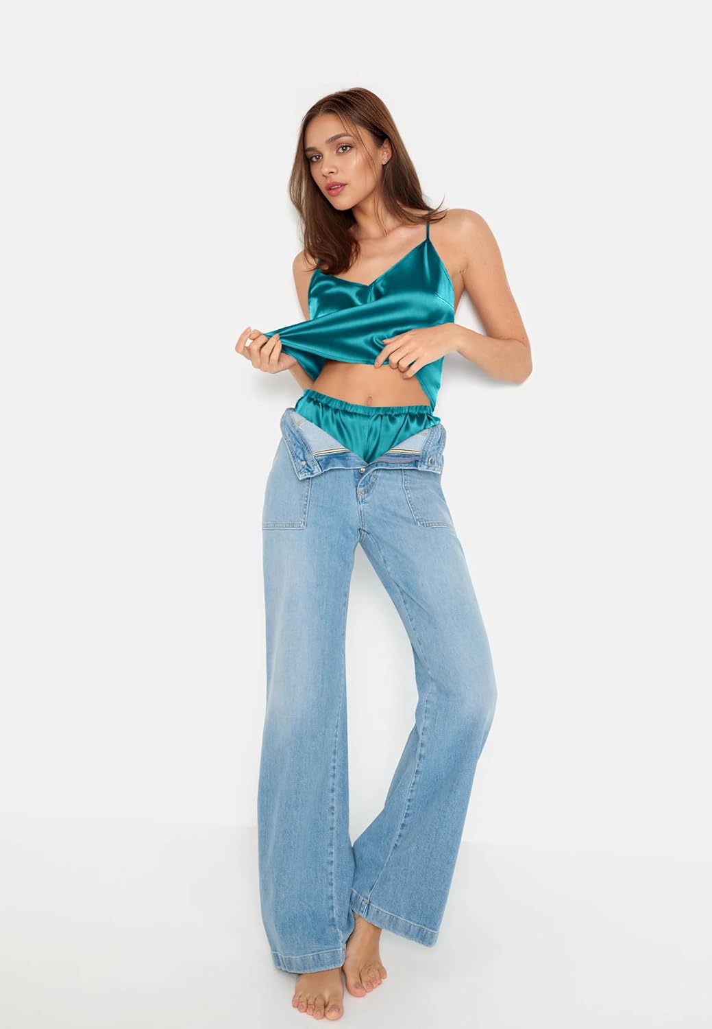 EKOUAER Silky Pajama Set for Women V-Neck Satin Camisole Lingerie Sets Party Loungewear Sleepwear - Image 5