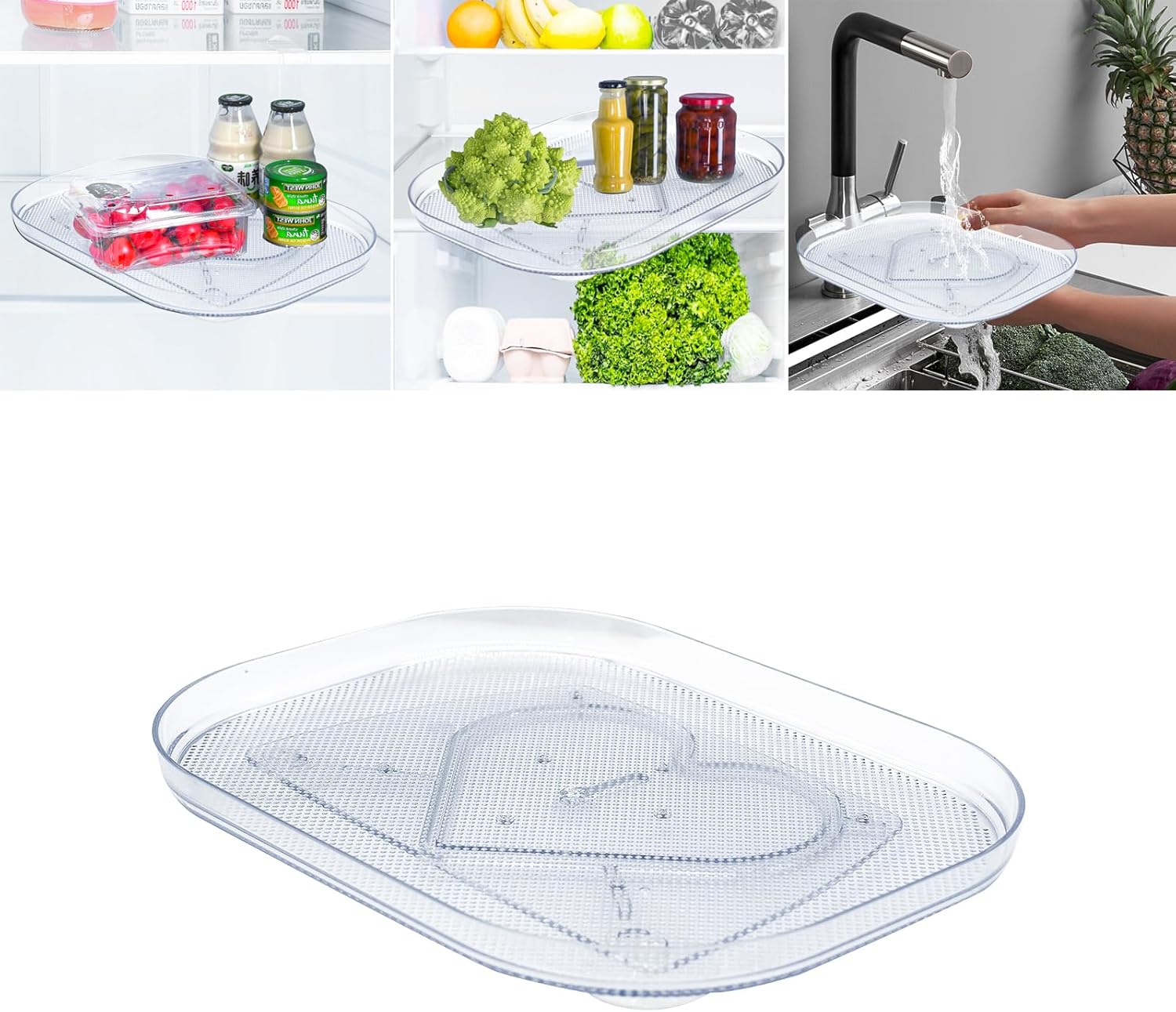 Refrigerator Lazy Turntable Organizer, 11.81'' Clear Rectangular Refrigerator