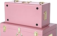 Vista 101 de Vixdonos Juego de 2 baúles decorativos de almacenamiento de caja de metal con asa (blanco con cierres de bronce)