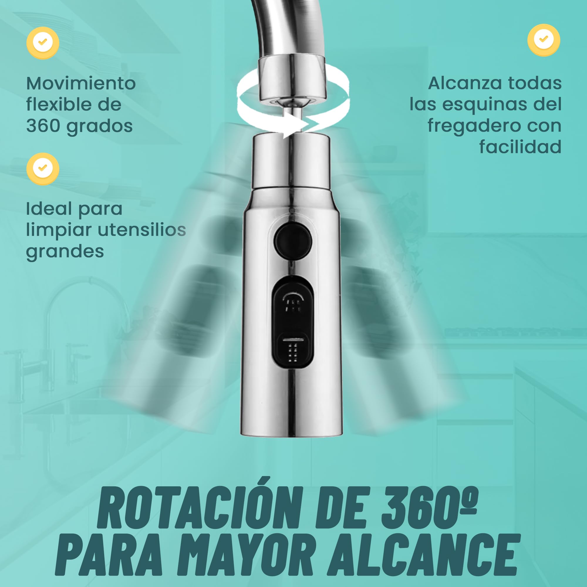 VIPA Adaptador Grifo Cocina - 3 Modos Ajustable - Aireador Grifo Cocina de 360º con Adaptador - Adaptador Universal para Grifos - Boquilla de Grifo Universal - Grifo Filtrado a Prueba de Salpicaduras