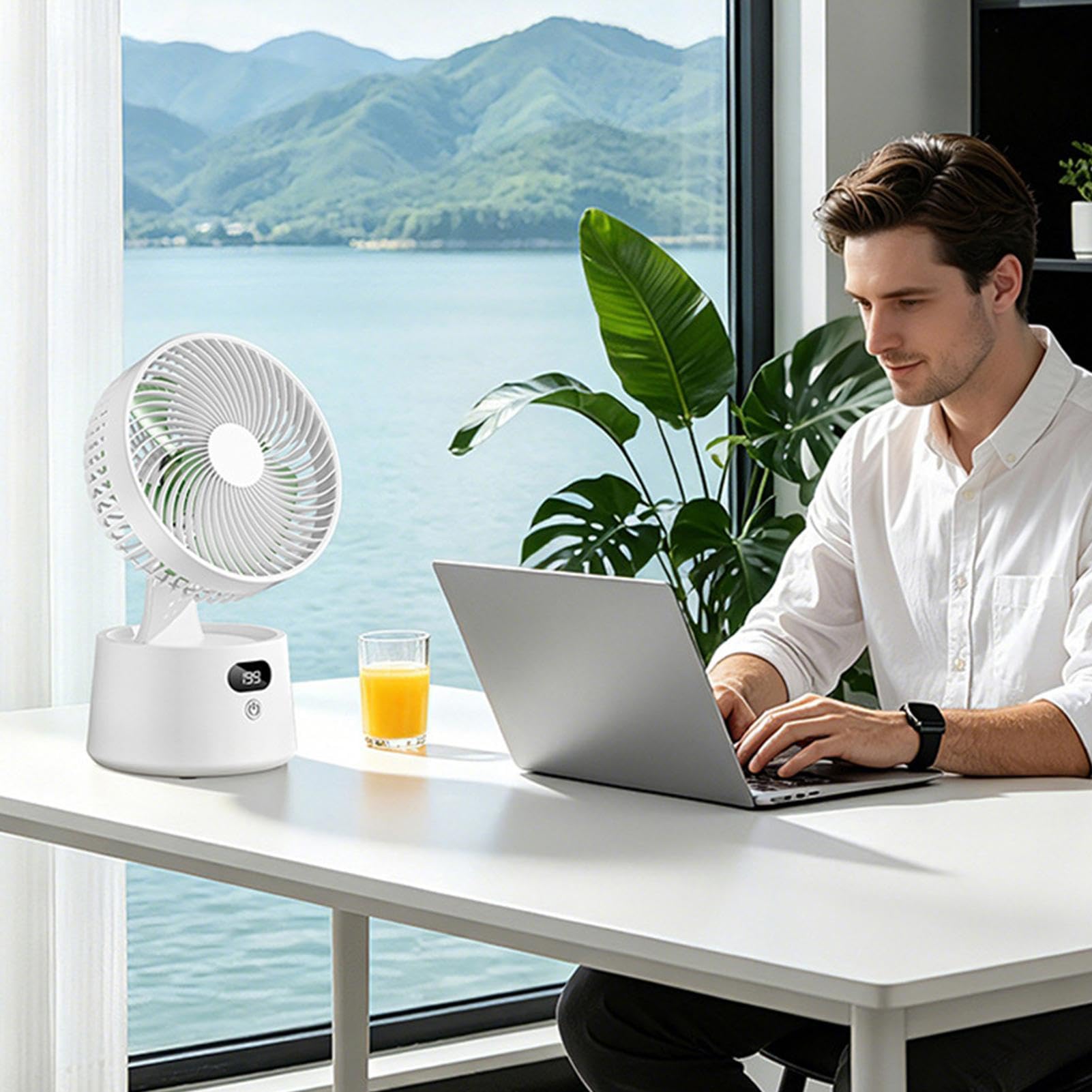Ventilatore Circolatore d'Aria da Tavolo Display Digitale Silenzioso | Ventilatore Circolatore d'Aria da Comodino Per Uomini, Donne, Adulti, Ufficio, Campeggio, Viaggio in Auto, Soggiorno,